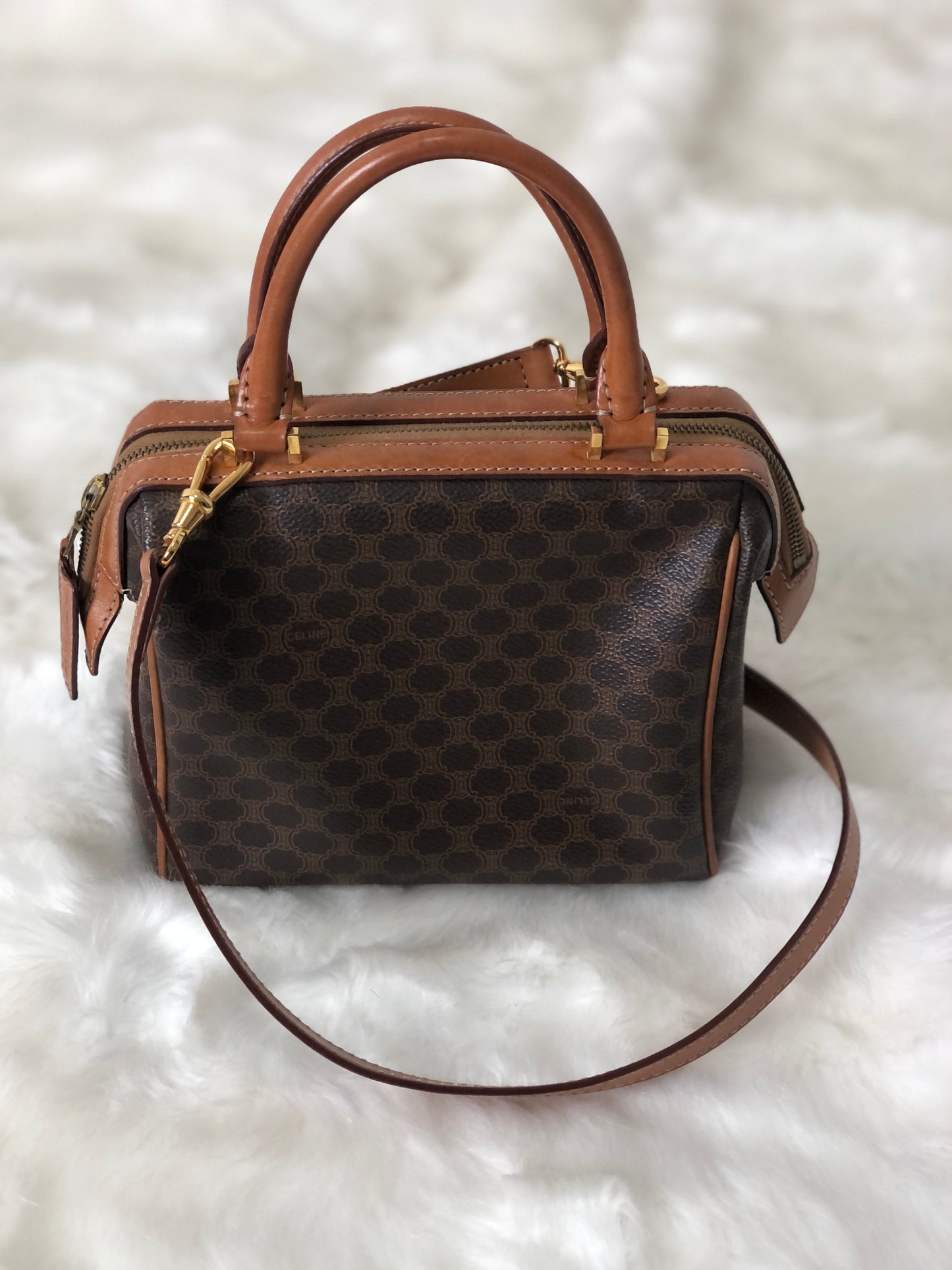 CELINE Macadam Two-way Handbag Shoulder bag Brown abjhud