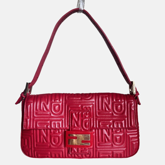 Fendi Baguette 1997 Re-edition 3D Embossed Red Leather Shoulder bag