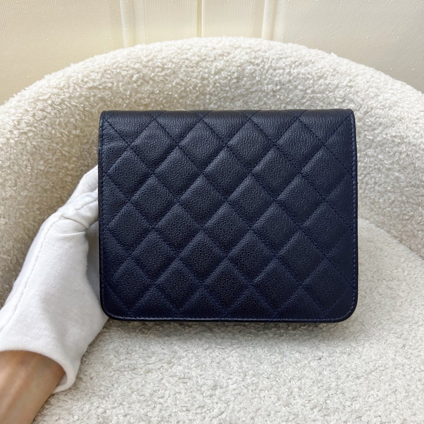 Chanel Square Wallet on Chain WOC in Navy Embossed Calfskin and AGHW (Model: A84310) Crossbody