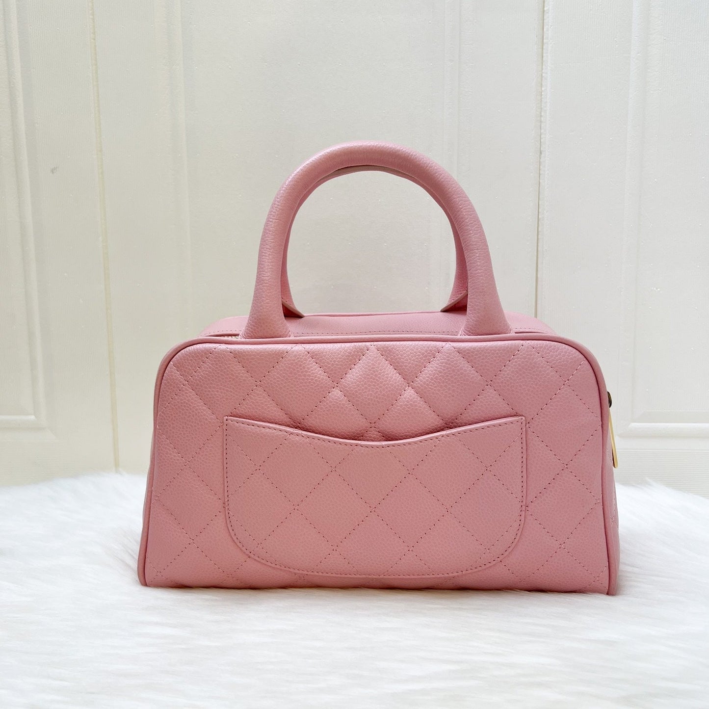 Chanel Mini Boston Bowling Bag in Pink Caviar and Gold HW