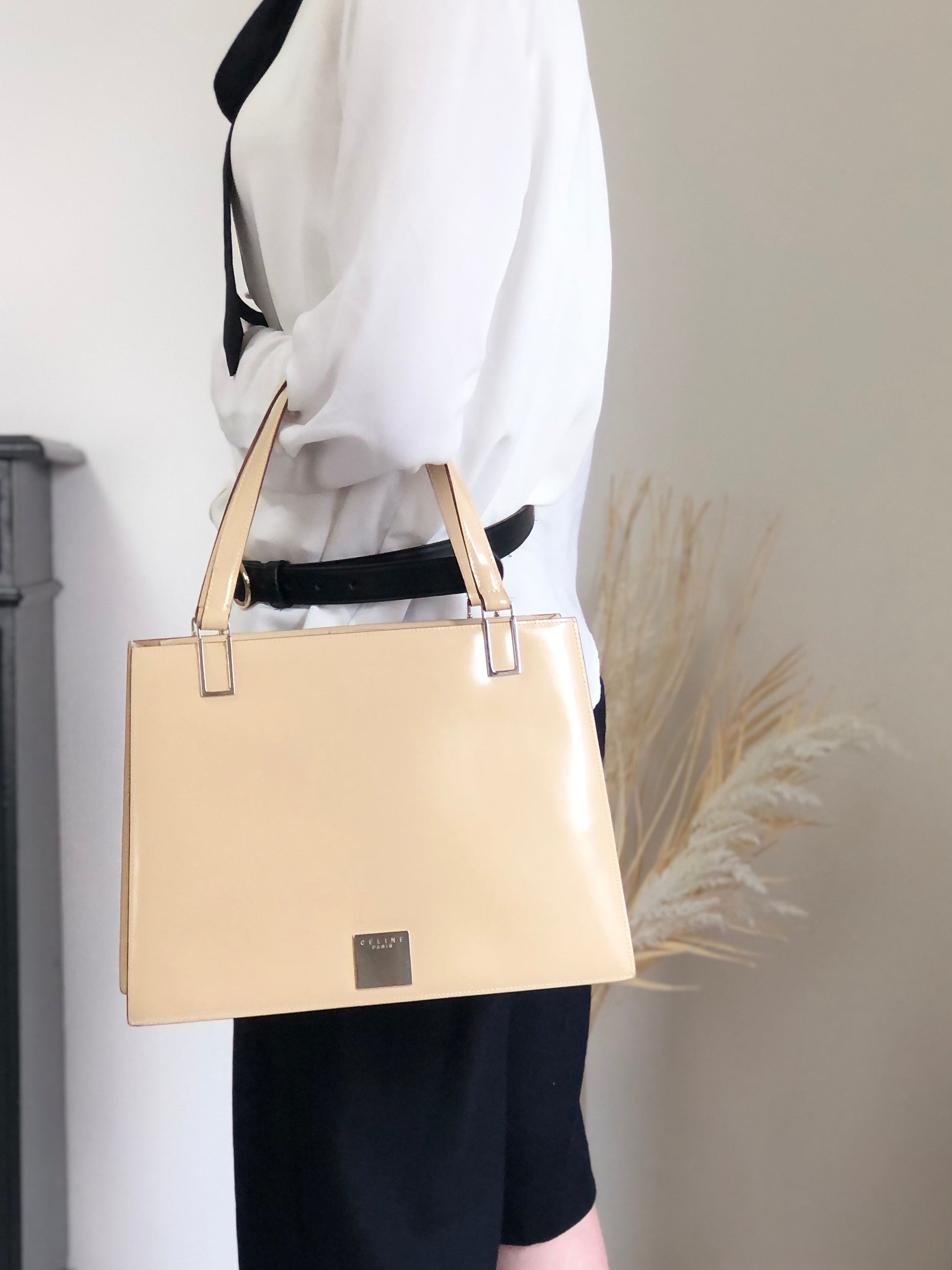 CELINE Logo Two-way Handbag Shoulder bag Beige