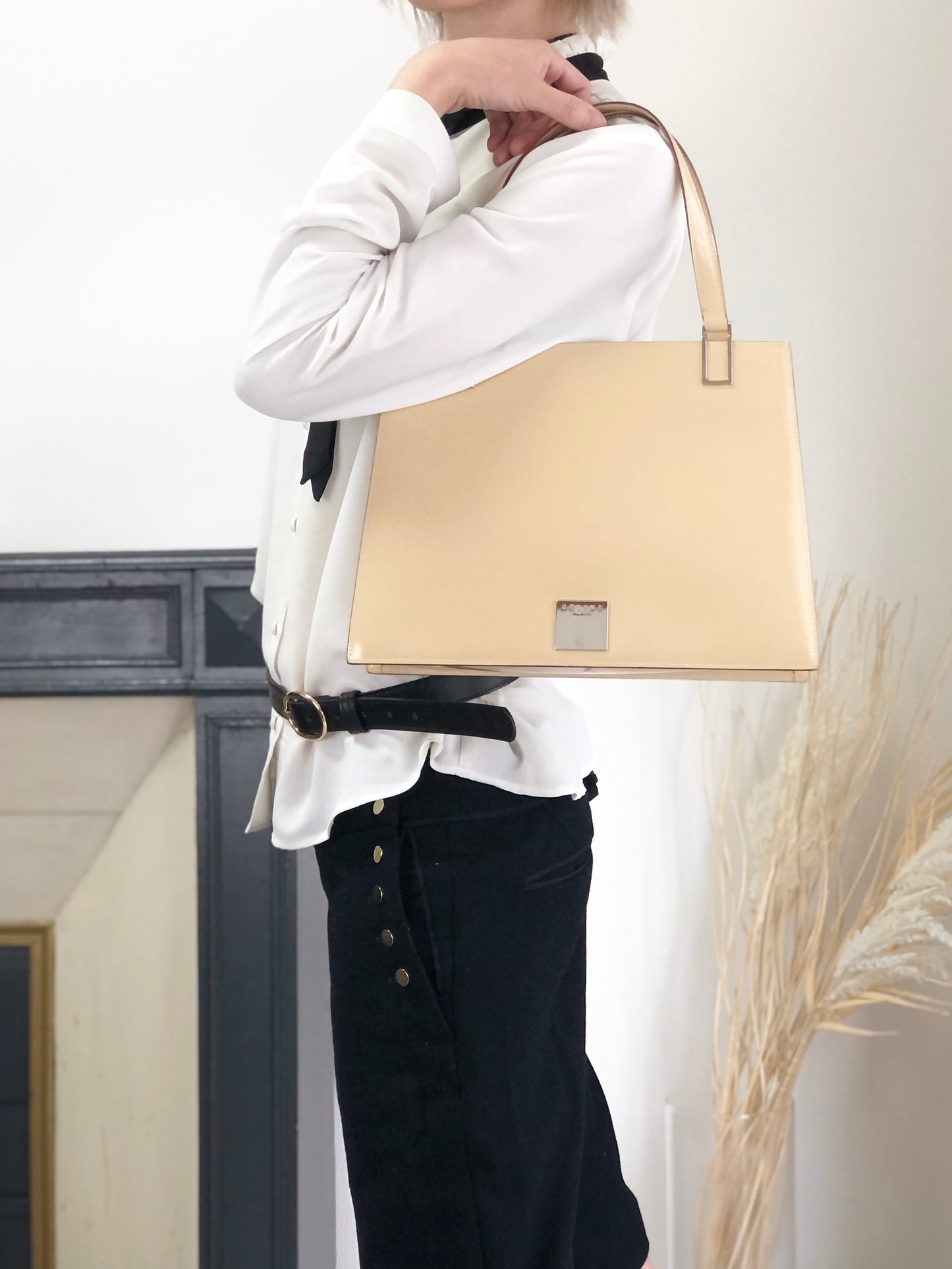 CELINE Logo Two-way Handbag Shoulder bag Beige