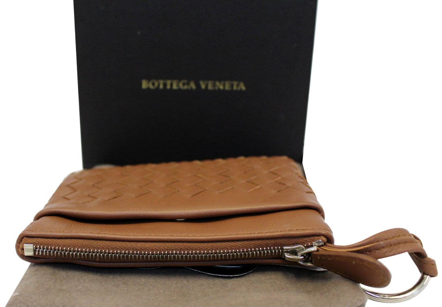 BOTTEGA VENETA Intrecciato Nappa Key Case Brown Leather