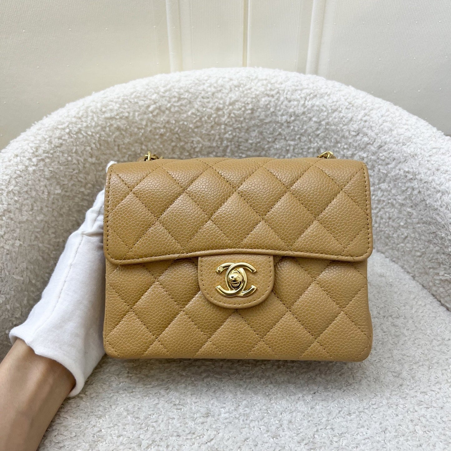 Chanel Square Mini in Dark Beige Caviar and 24K GHW Handbag