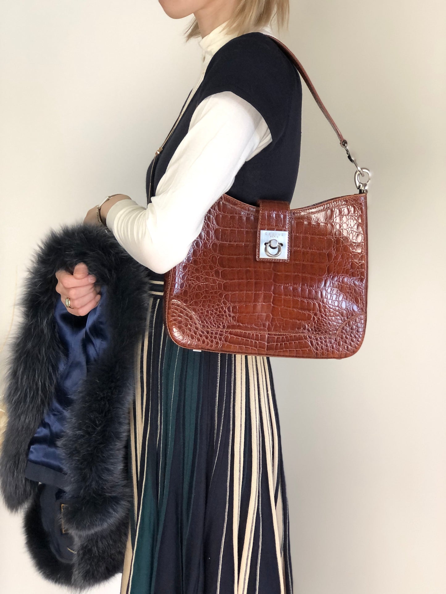 CELINE Gancini Shoulder bag Brown uh6ta4