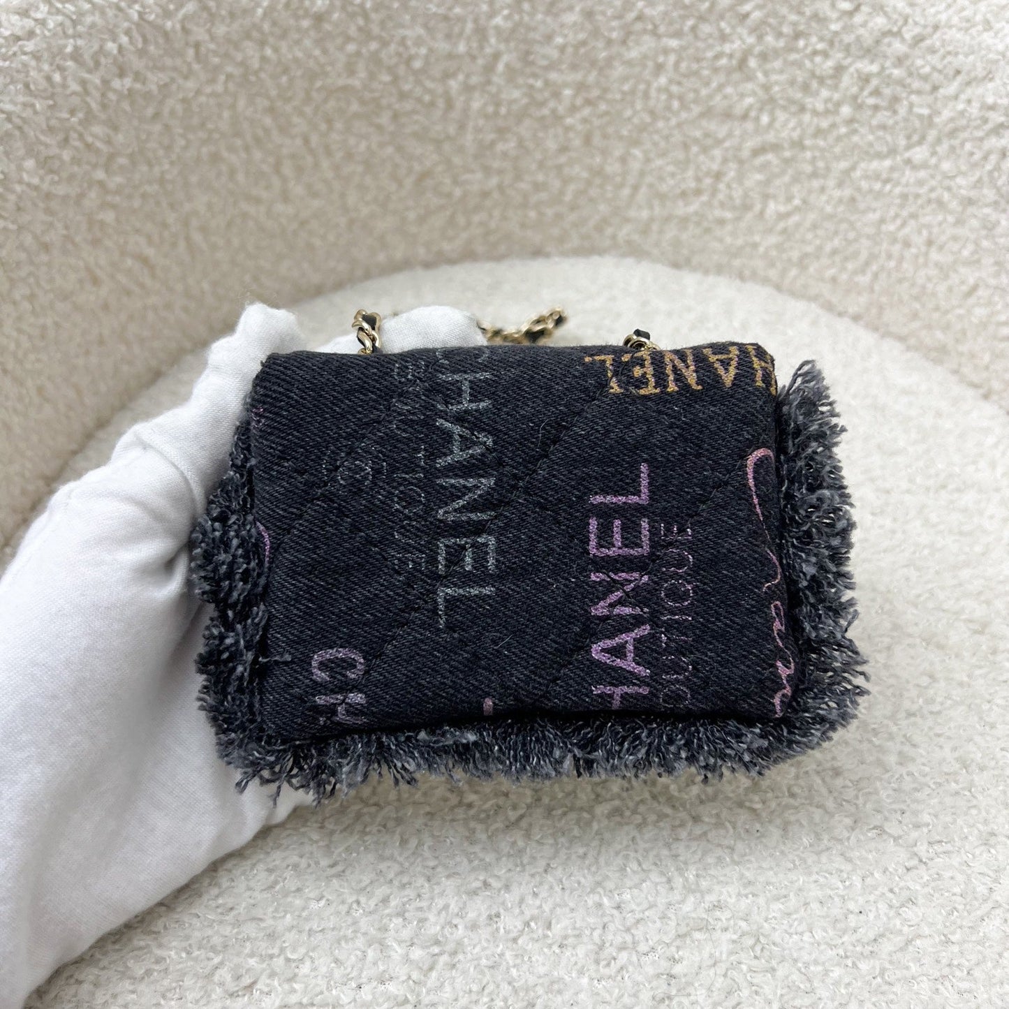 Chanel 22P Waist Bag / Clutch on Chain in Black Printed and GHW
