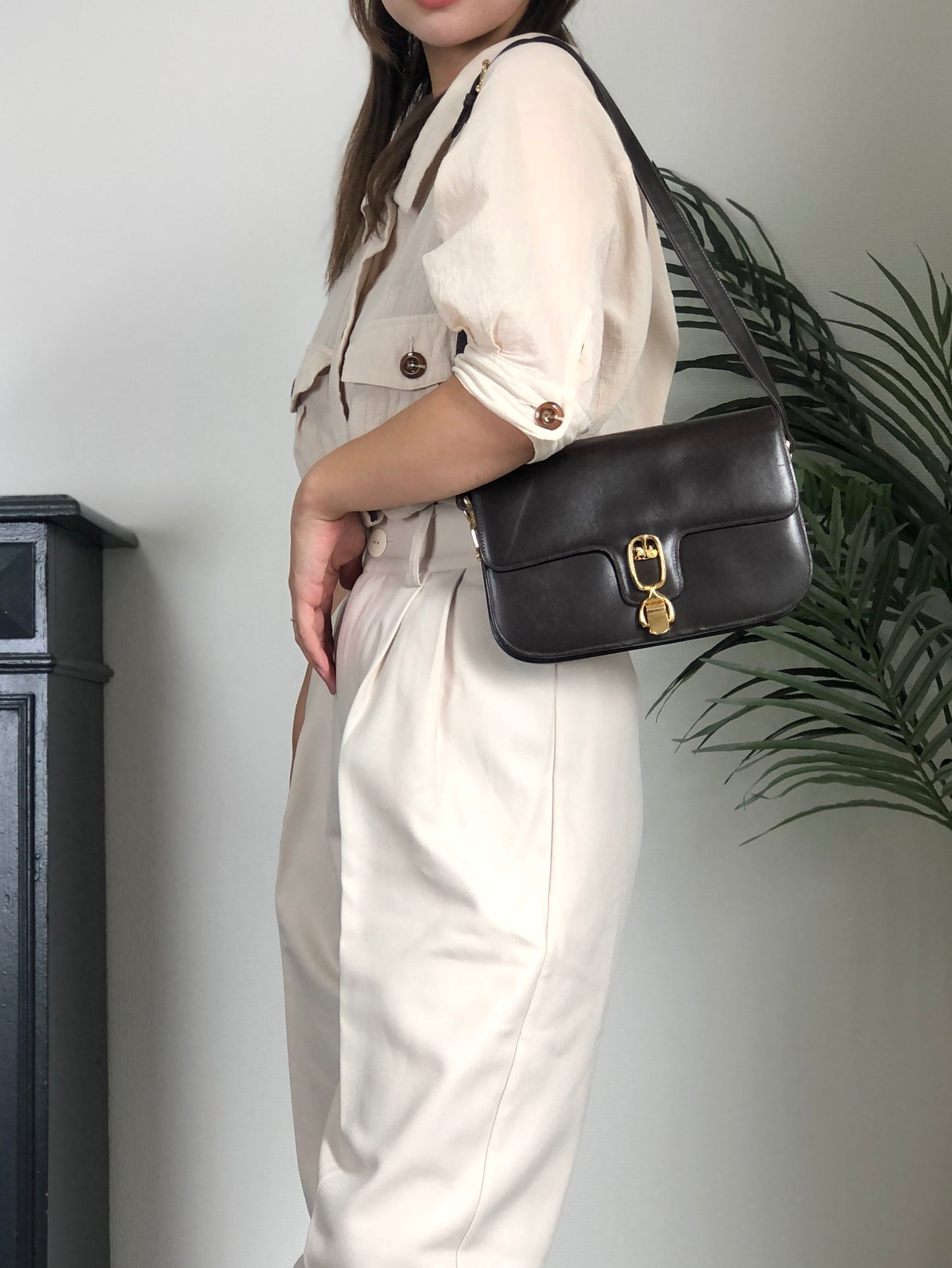 CELINE Horse Carriage Front Buckle Shoulder bag Brown mbdia8