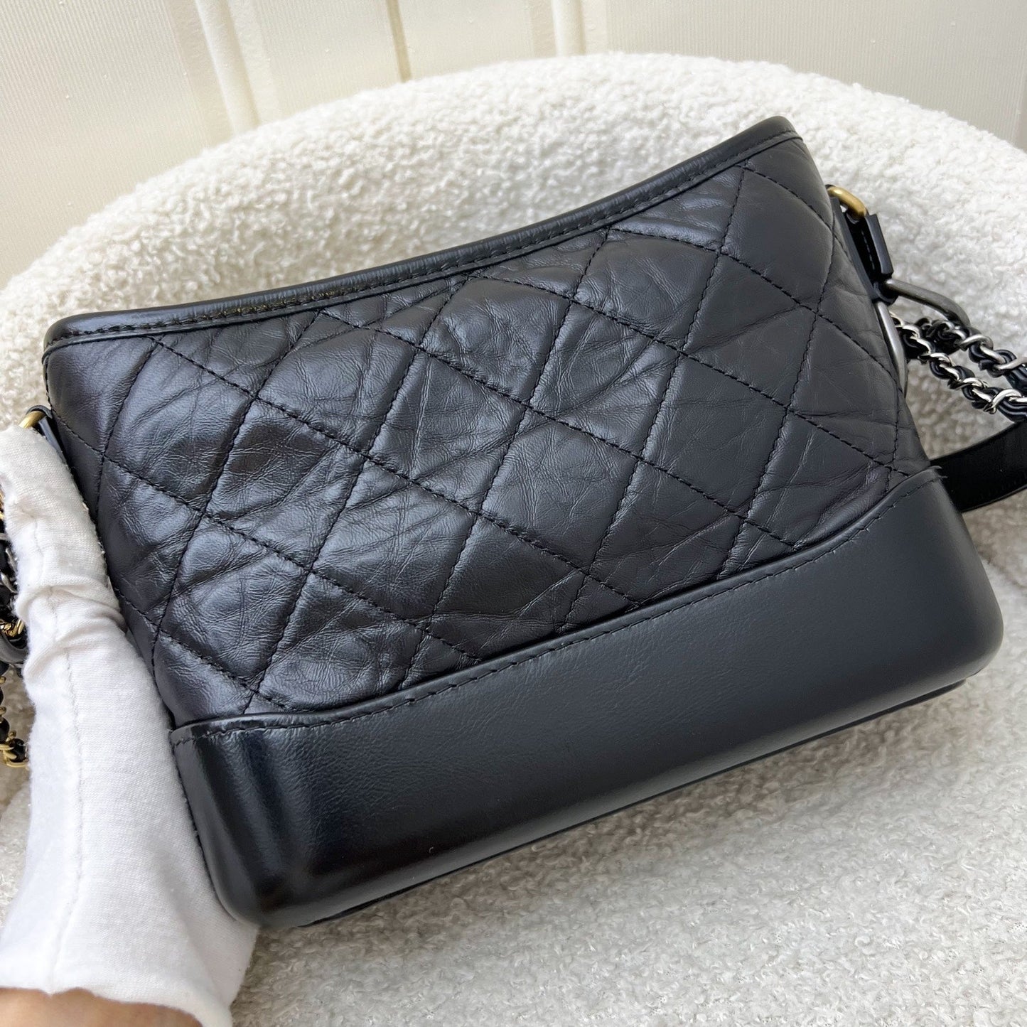 Chanel Small Gabrielle Hobo in Black Distressed Calfskin and 3 tone Hardware Shoulder Bag