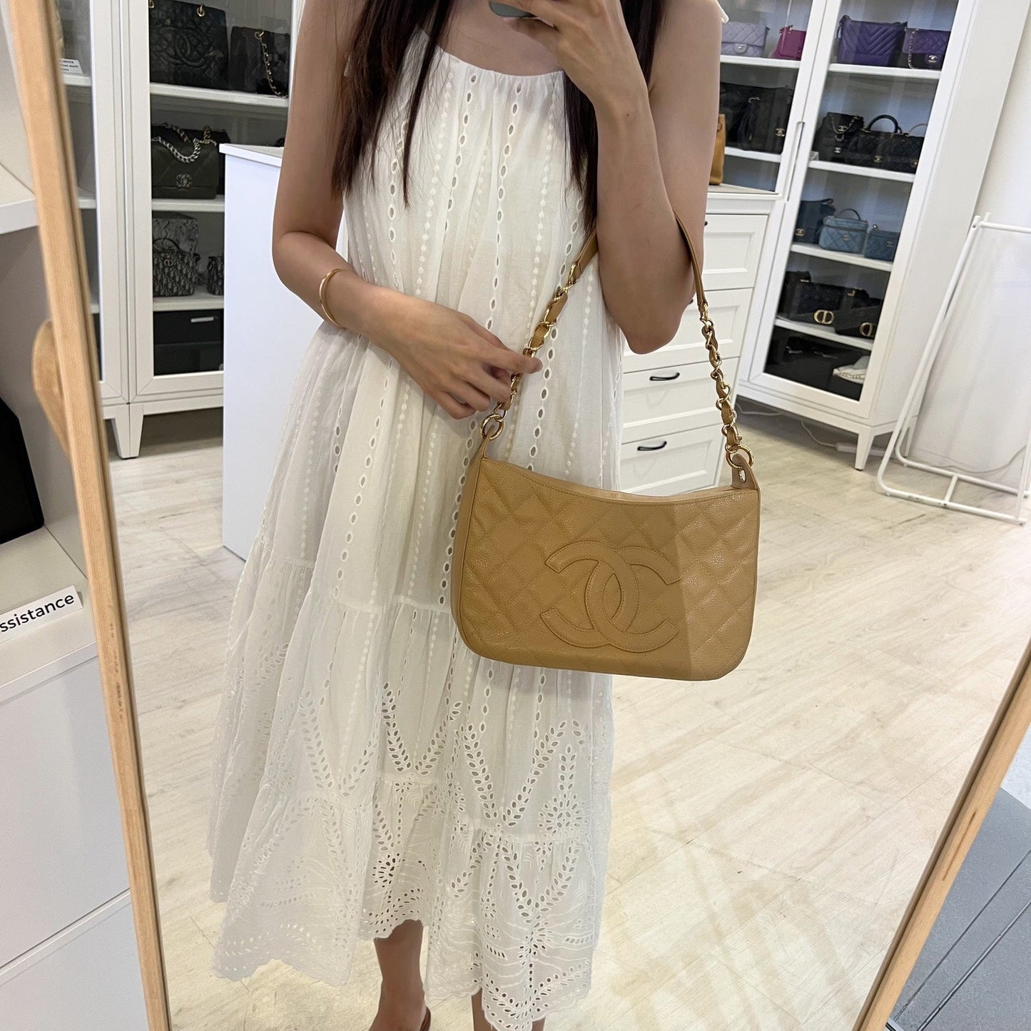 Chanel Half Moon Timeless Hobo in Beige Caviar and GHW Shoulder Bag
