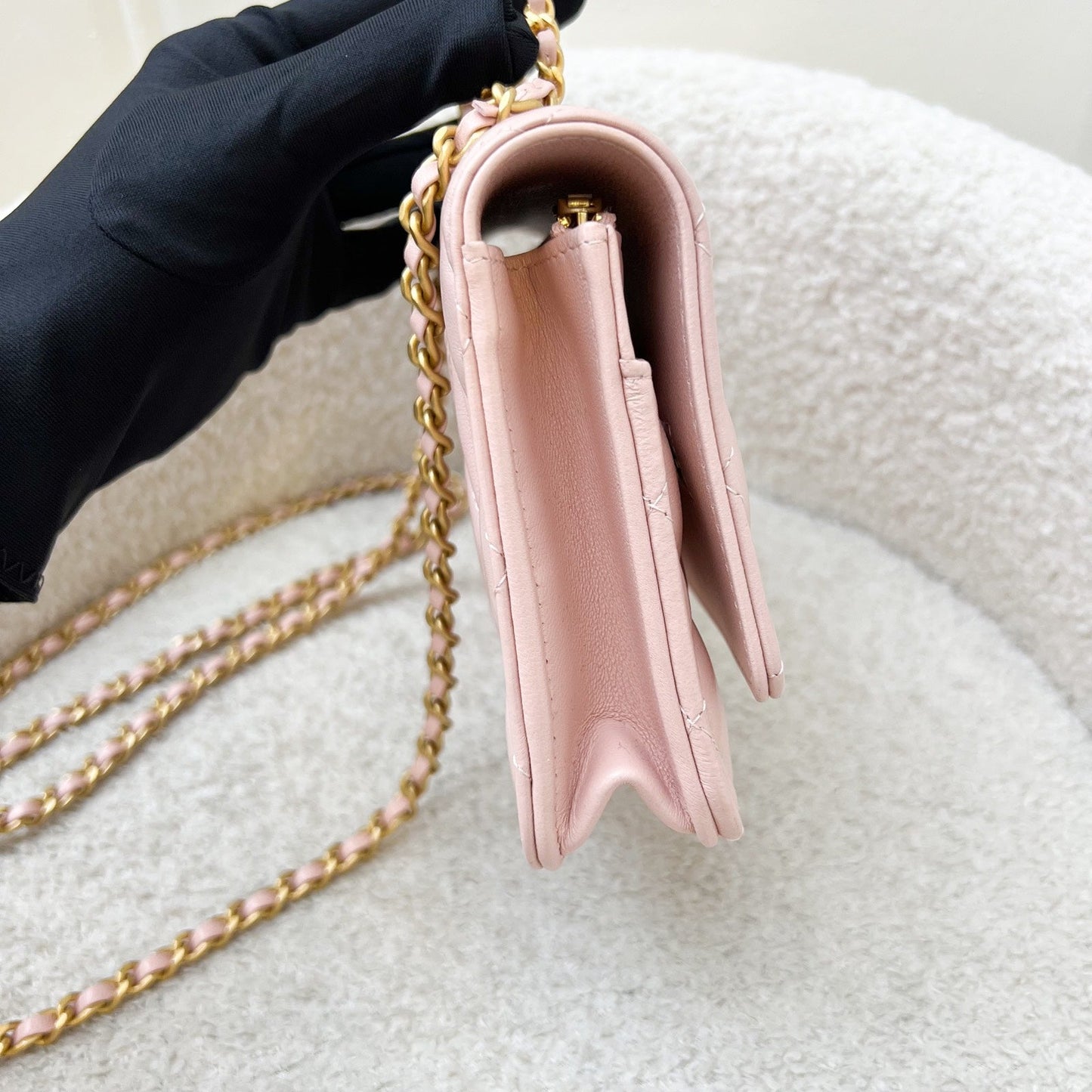 Chanel 24C Top Handle Wallet on Chain WOC in Rose Clair Pink Lambskin and AGHW (Model: AP3664) Crossbody
