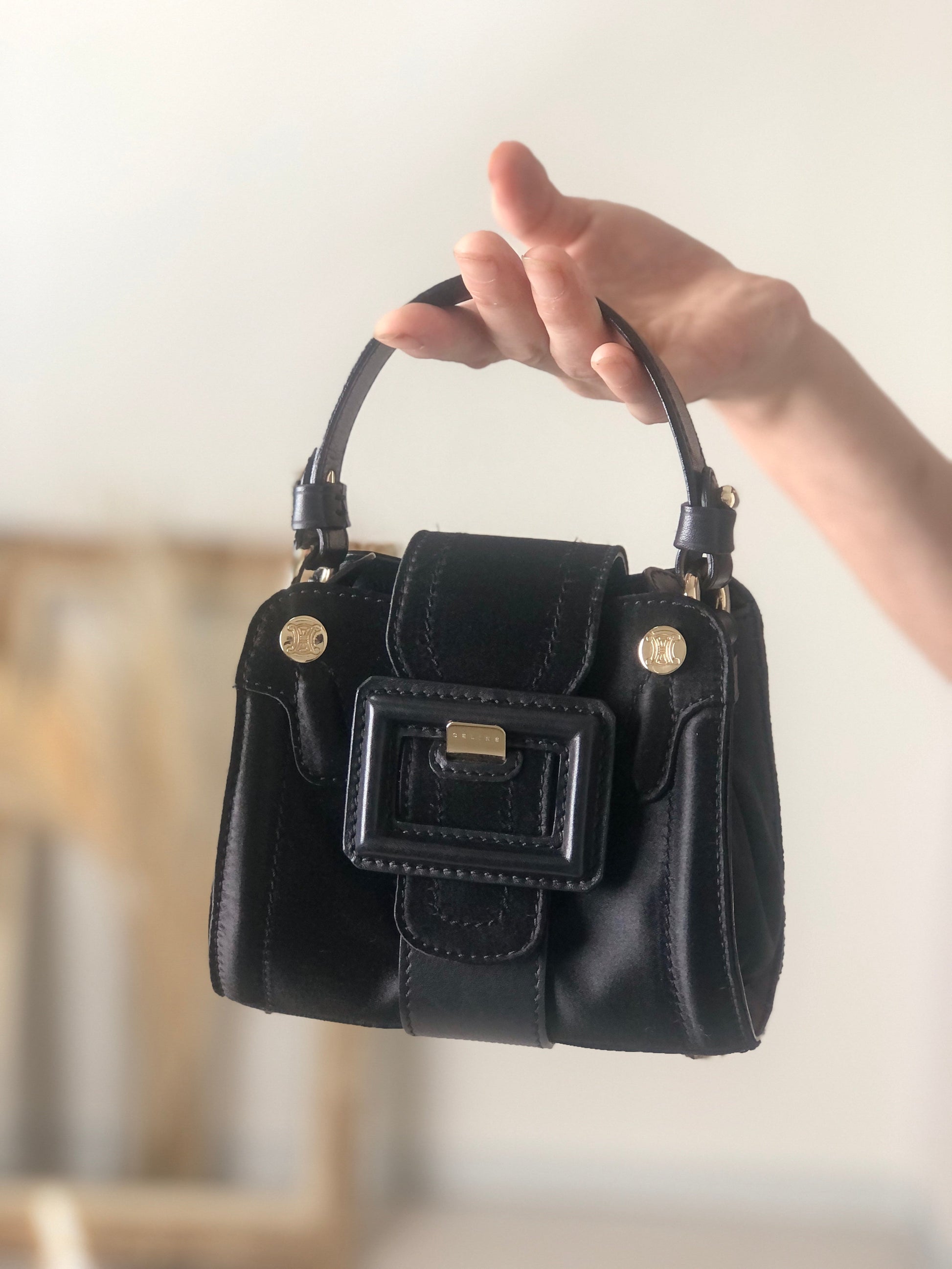 CELINE Front Buckle Small Handbag Black wdsxbc