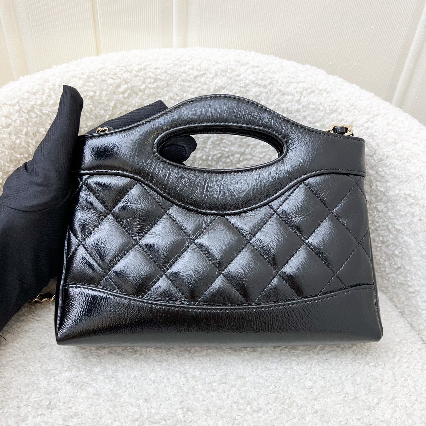 Chanel 31 Nano Shopping Bag in Black Shiny Calfskin and LGHW (Model: AP3656)