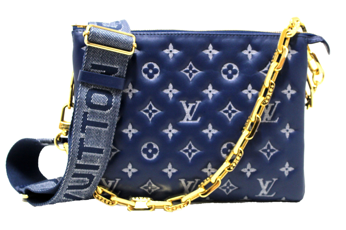 Louis Vuitton Blue Lambskin Embossed Monogram Coussin PM Bag