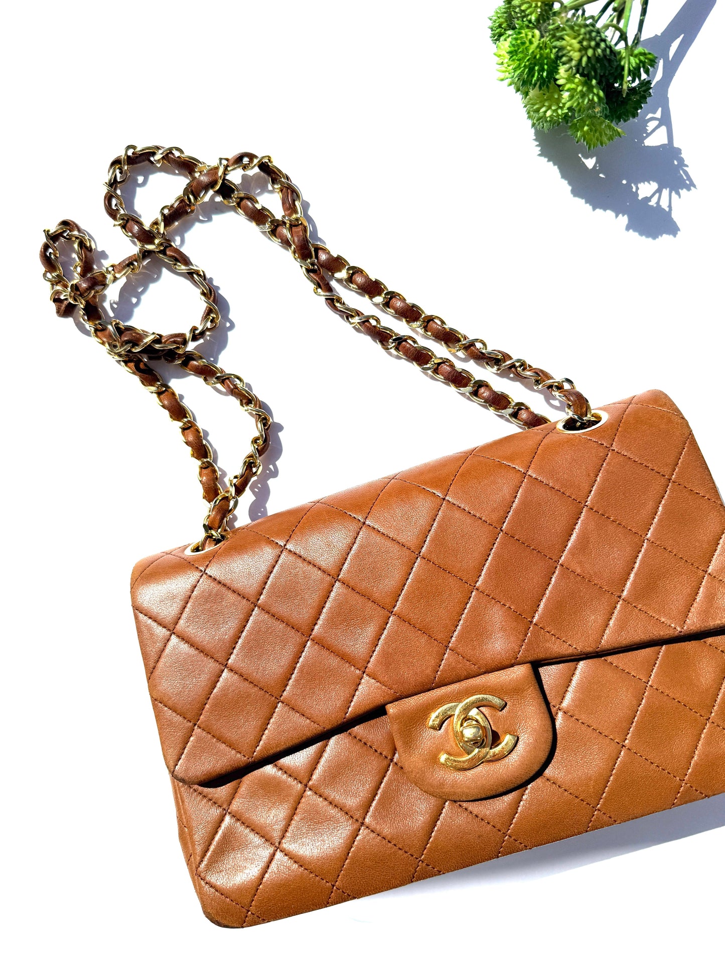 Chanel Brown Small Lambskin Quilted Leather Gold Hardware Double Flap Shoulder Bag