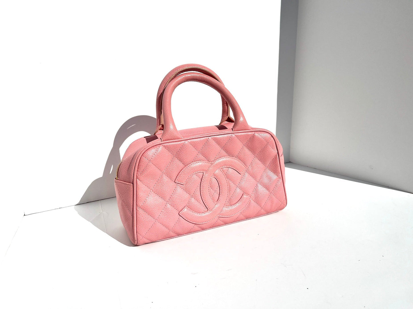 CHANEL Timeless Pink Quilted Caviar Bowler Bag