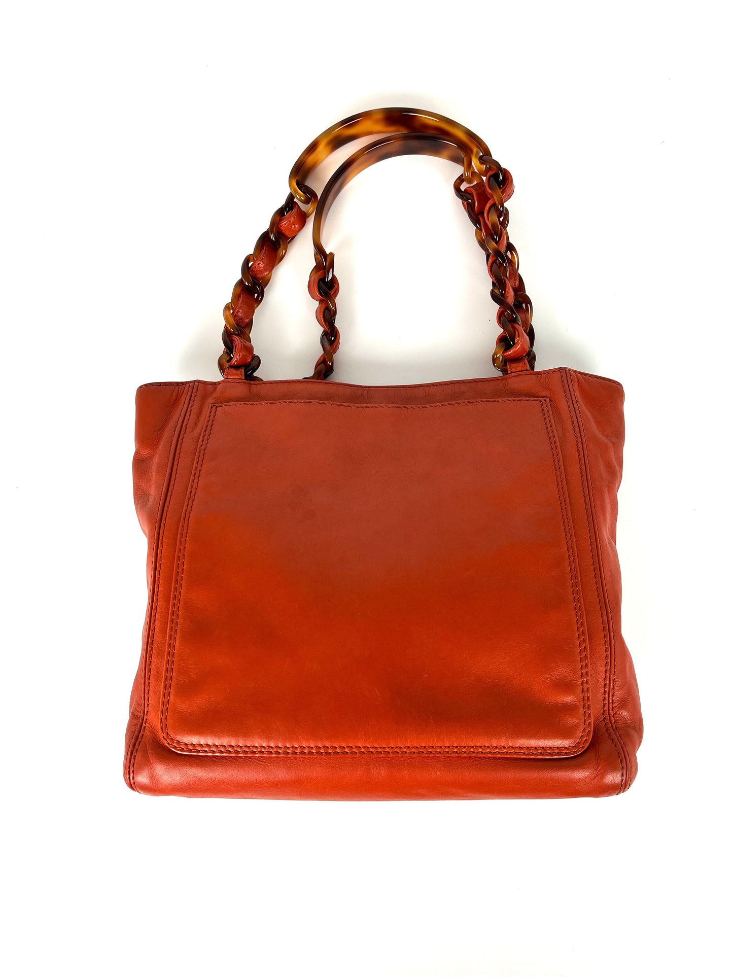 Chanel CC Brown Leather Tortoise Chain Strap Tote Bag