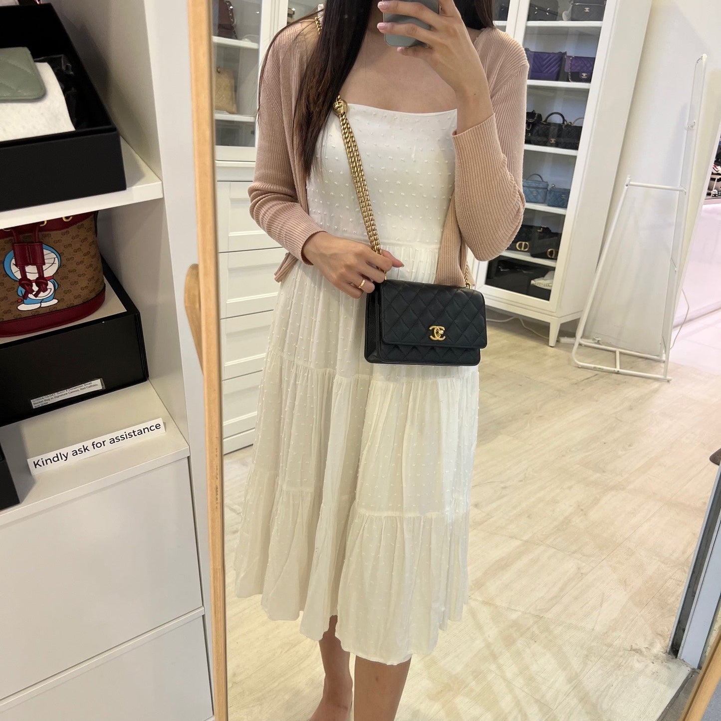 Chanel 24P Heart Adjustable Wallet on Chain WOC in Black Caviar and AGHW (Model: AP3201) Crossbody