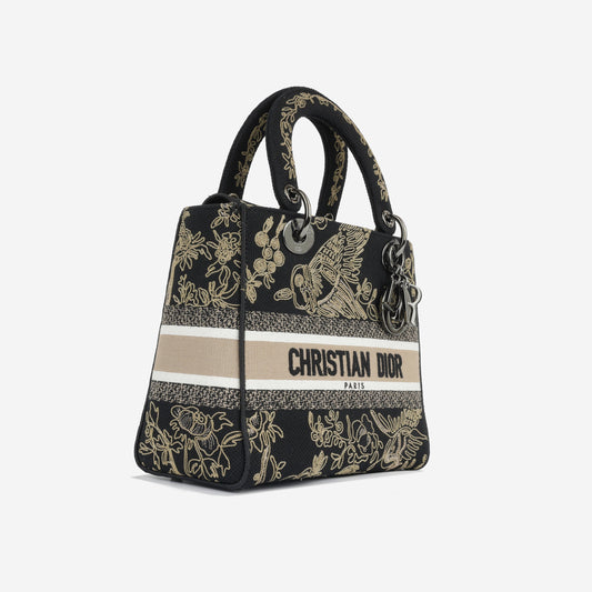 Christian Dior Medium Lady D-Lite - Black Embroidered Toile