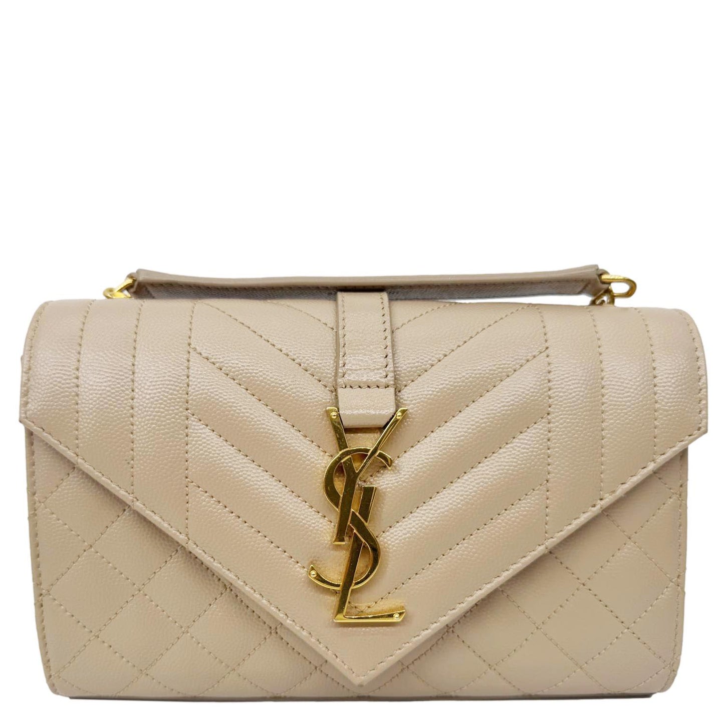 YVES SAINT LAURENT Envelope Monogram Mix Matelasse Leather Wallet on Chain Beige