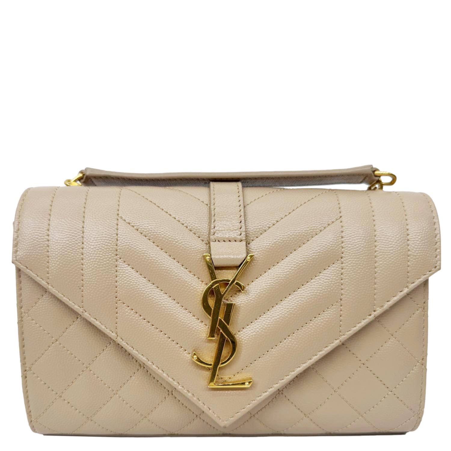 YVES SAINT LAURENT Envelope Monogram Mix Matelasse Leather Wallet on Chain Beige