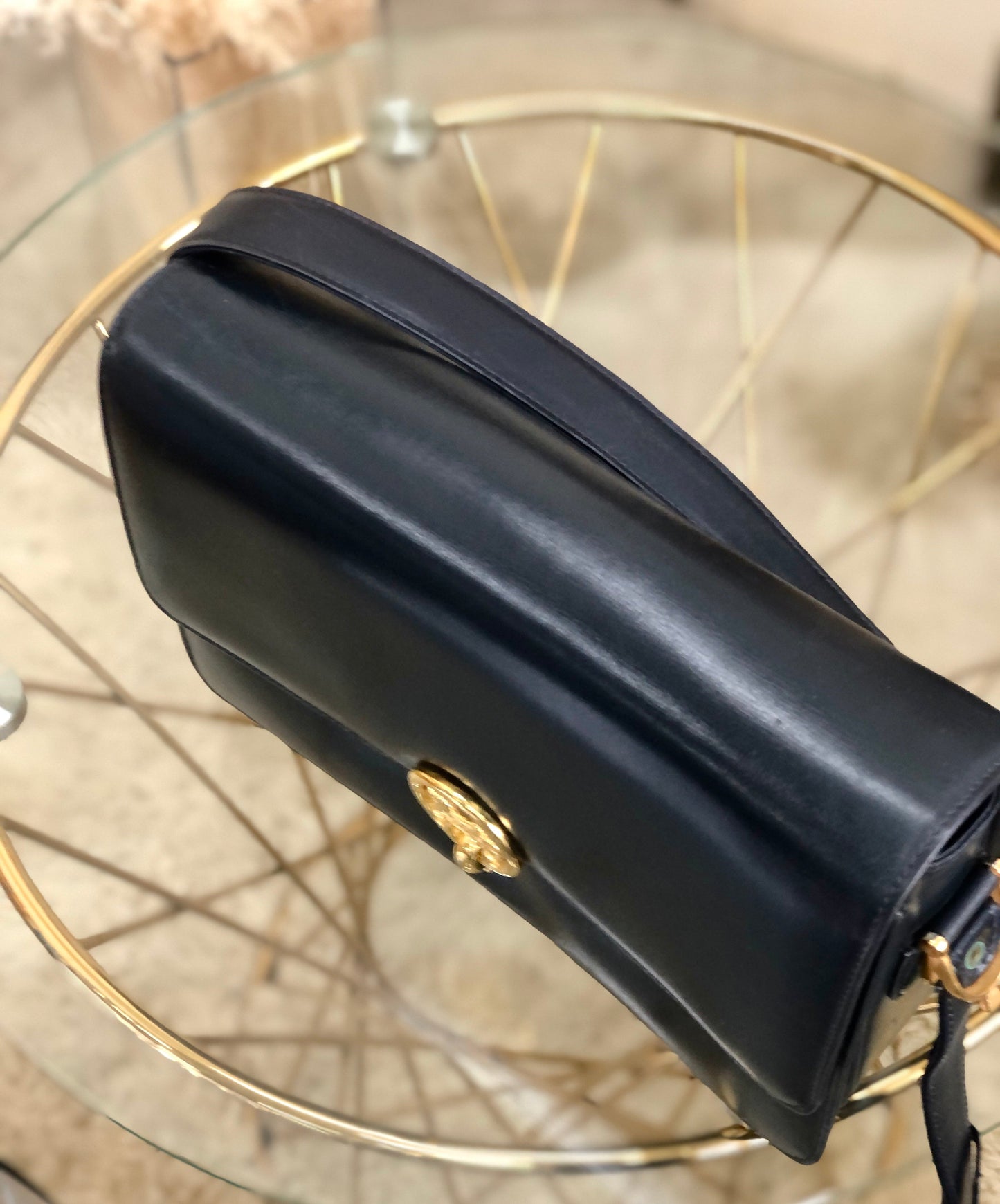 CELINE Horse carriage Circle logo Shoulderbag Navy Old CELINE r36c45