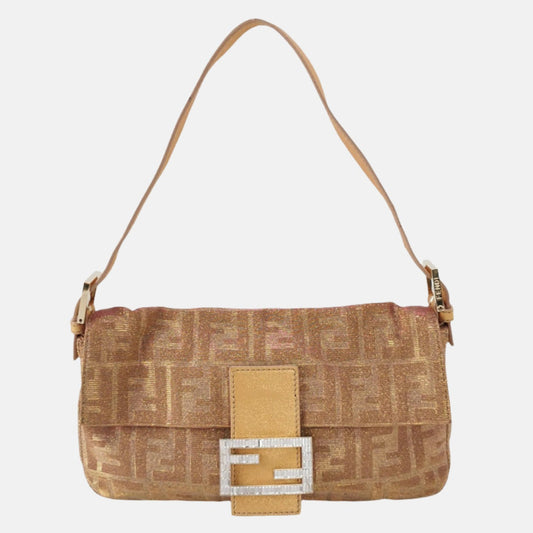 Fendi Baguette Iridescent Pink Zucca Print with Crystal Buckle