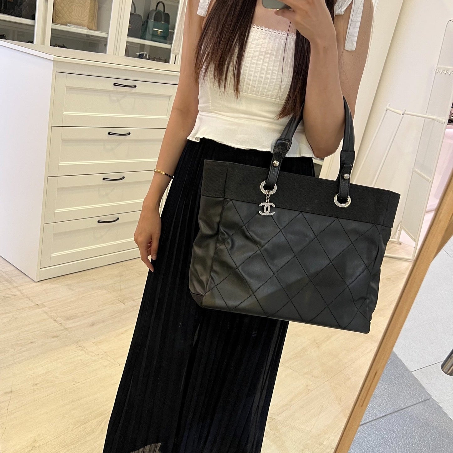 Chanel Biarritz Large Tote in Black and SHW