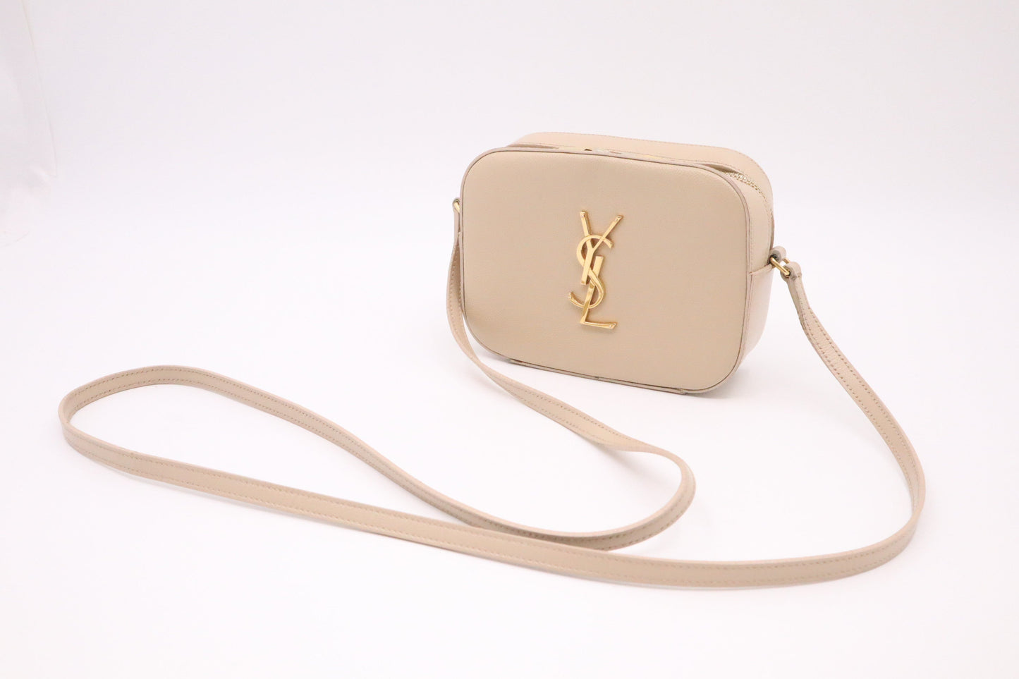 YSL Saint Laurent Crossbody Bag in Beige Pebbled Leather