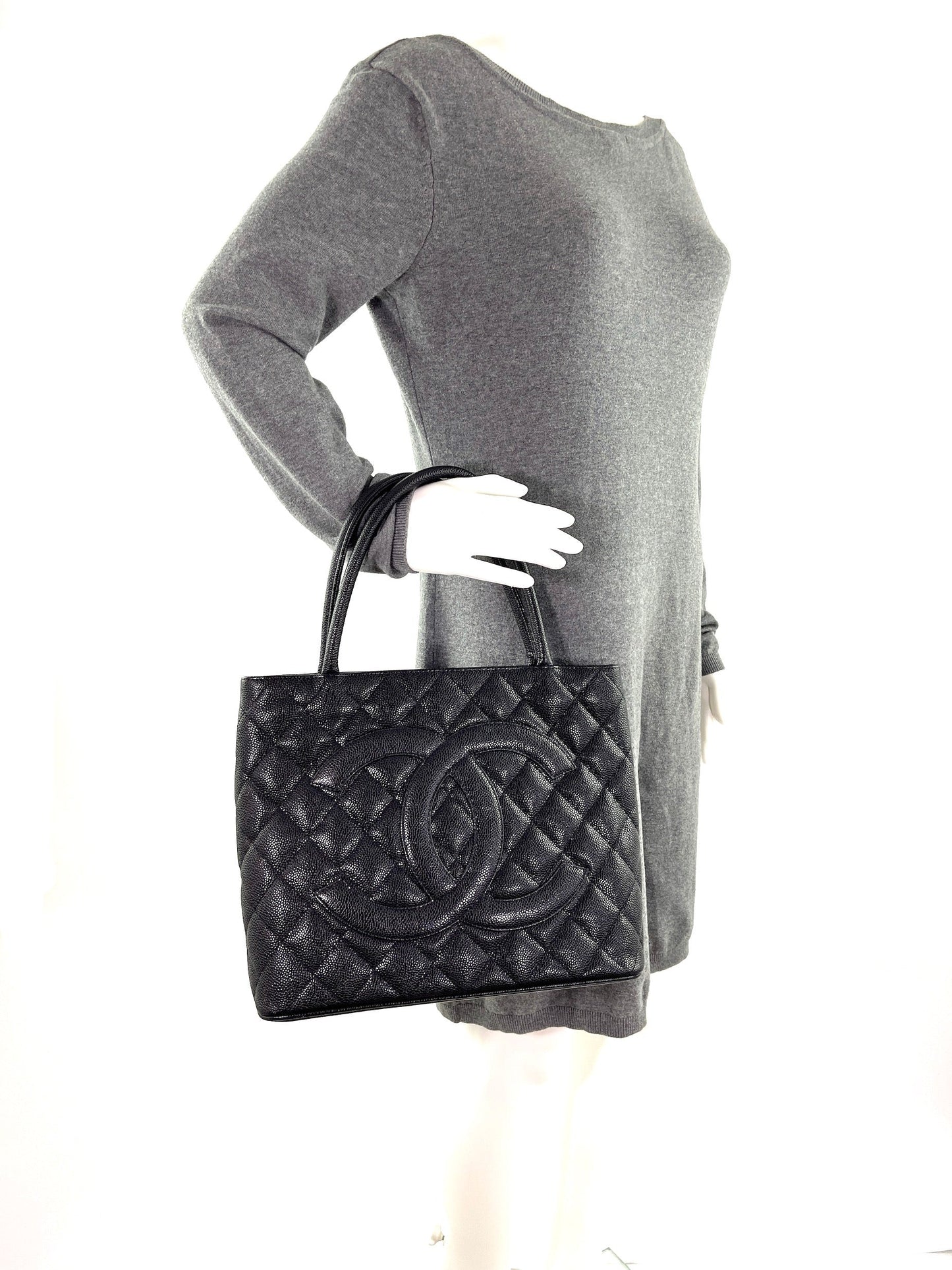 CHANEL Black Caviar 2010 Quilted Medallion Timeless Tote