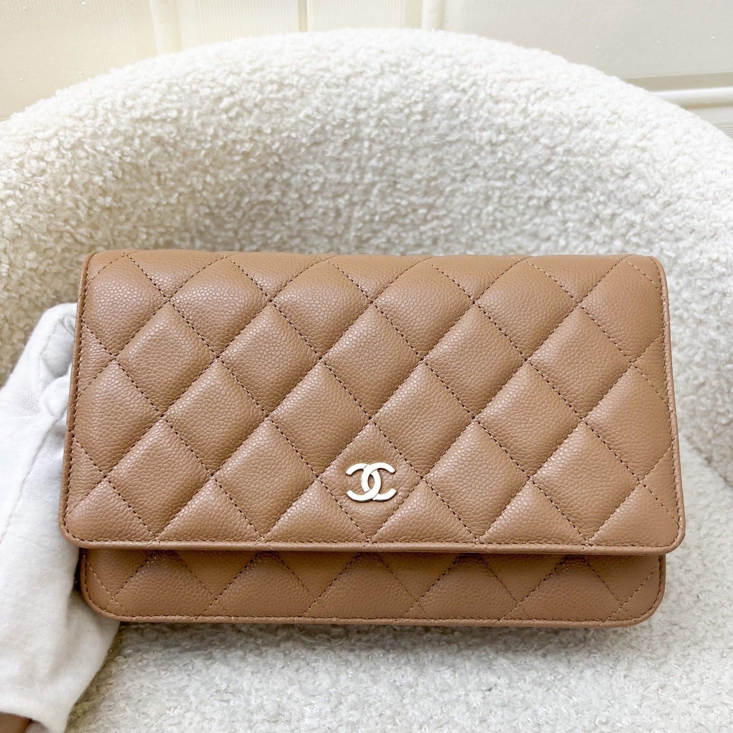 Chanel Classic Wallet on Chain WOC in 23B Dark Beige Caviar and LGHW (Model: AP0250) Crossbody