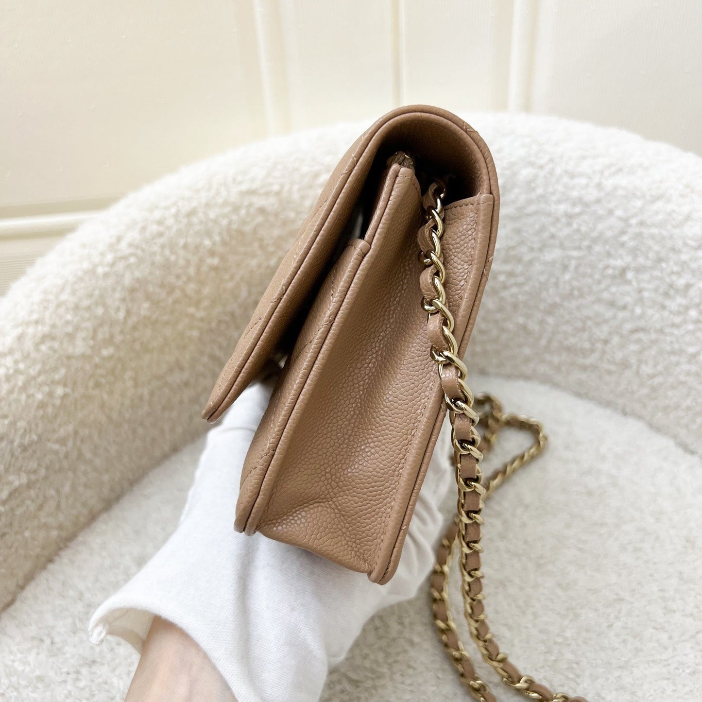 Chanel Classic Wallet on Chain WOC in 23B Dark Beige Caviar and LGHW (Model: AP0250) Crossbody