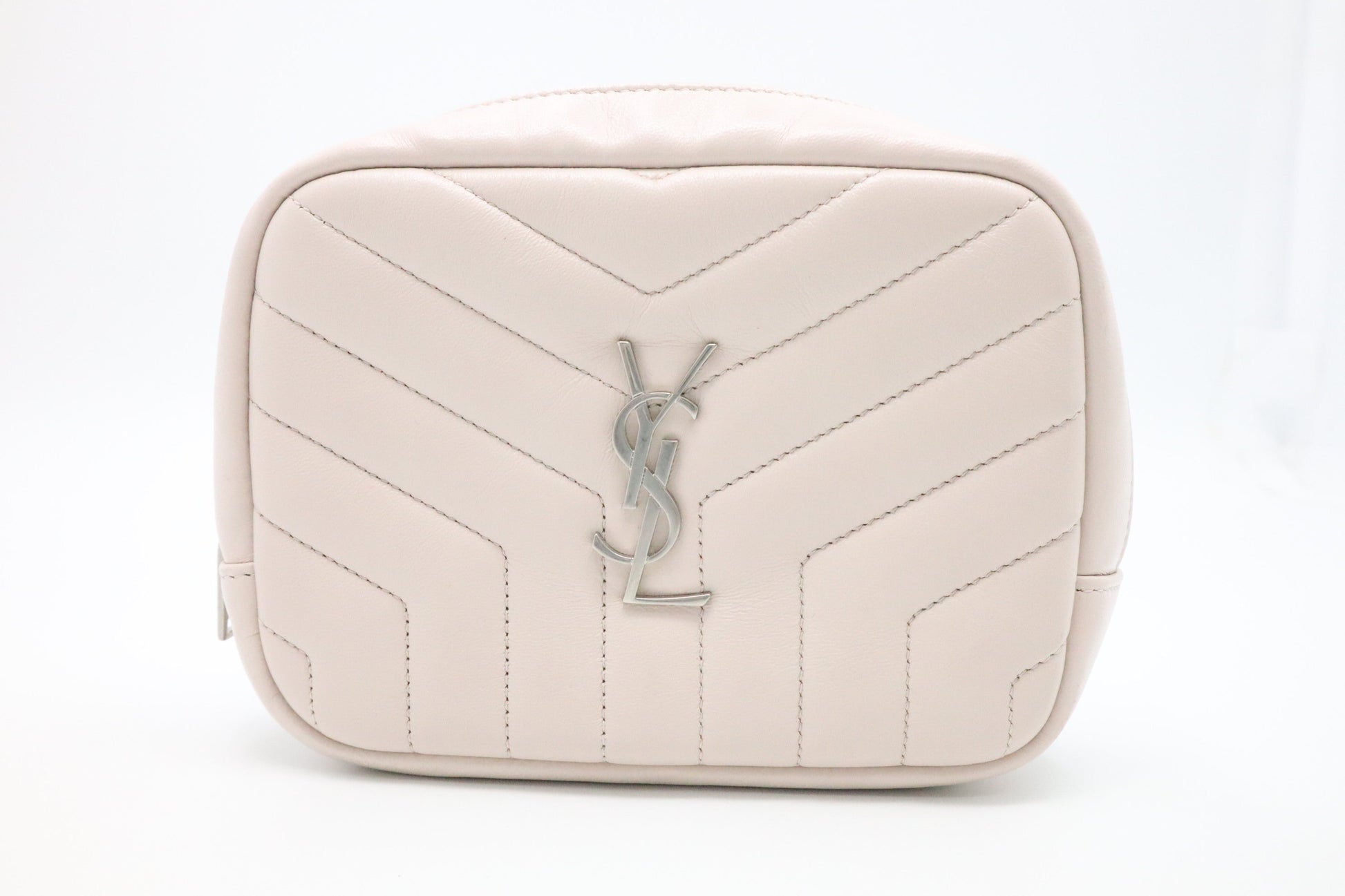 YSL Saint Laurent Loulou Cosmetic Pouch in Pink Chevron Leather