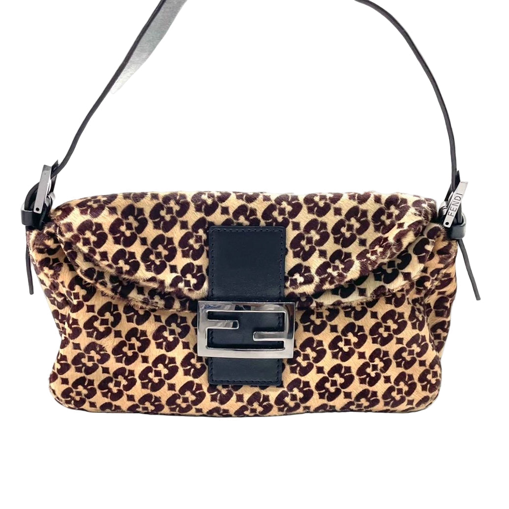 Fendi Baguette   Ponyhair Double Flap Shoulder Bag
