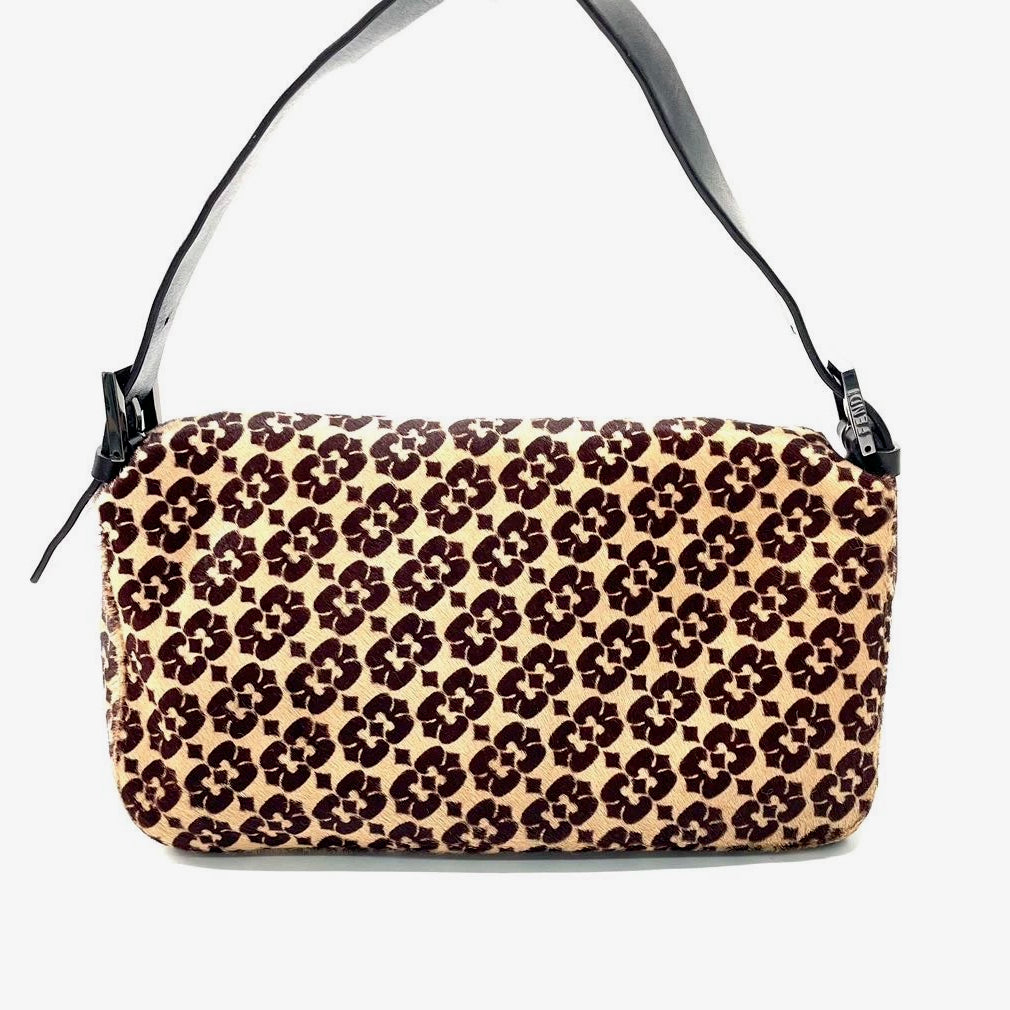 Fendi Baguette   Ponyhair Double Flap Shoulder Bag