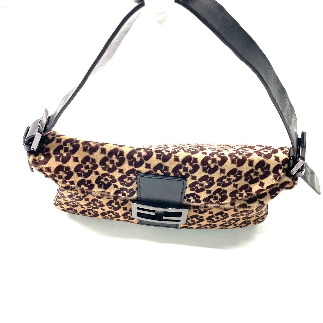 Fendi Baguette Ponyhair Double Flap Shoulder Bag