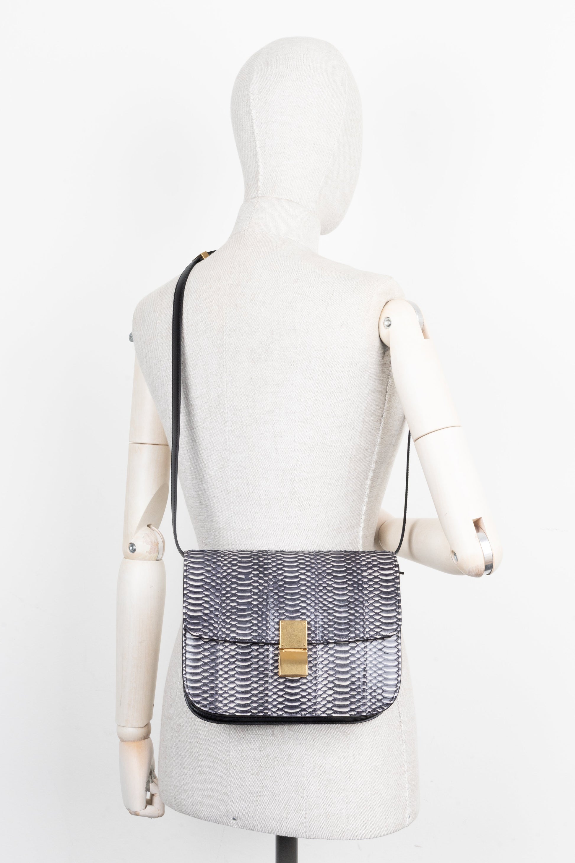 CELINE Classic Box Bag Python Navy White
