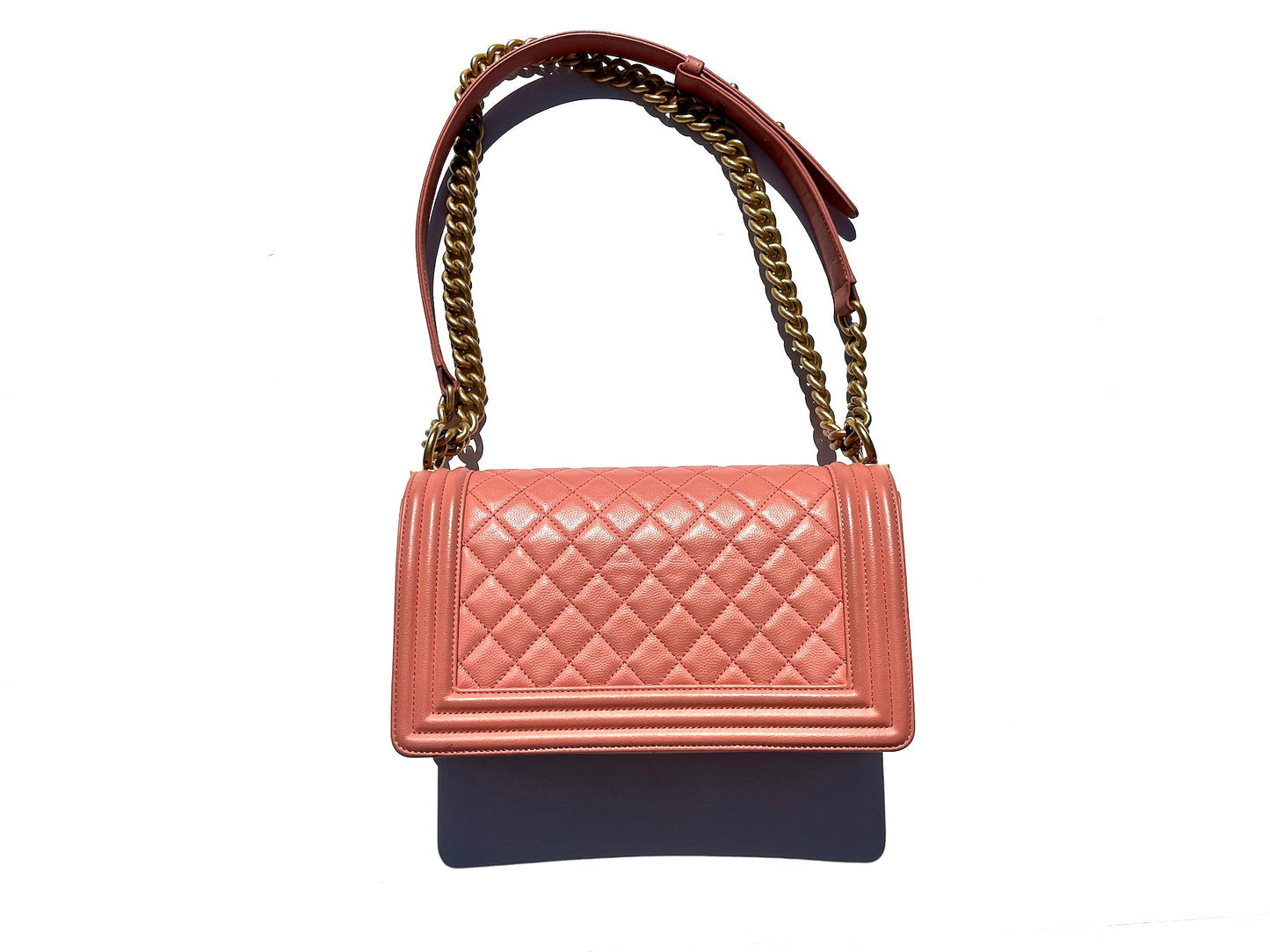 CHANEL Quilted Pink Caviar Boy Old Medium Flap Bag