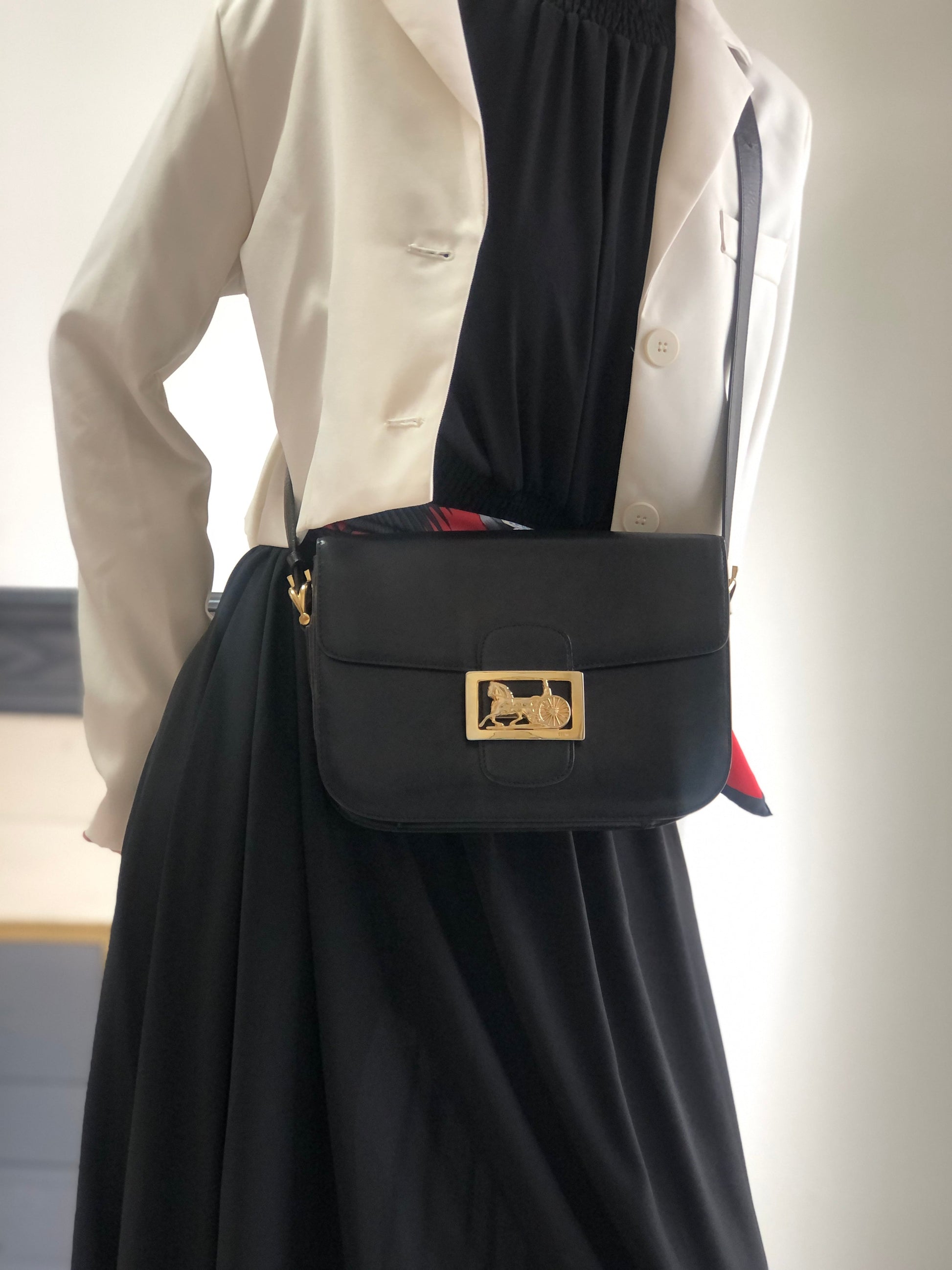 CELINE Horse Carriage Crossbody Shoulder bag Black mimnwz