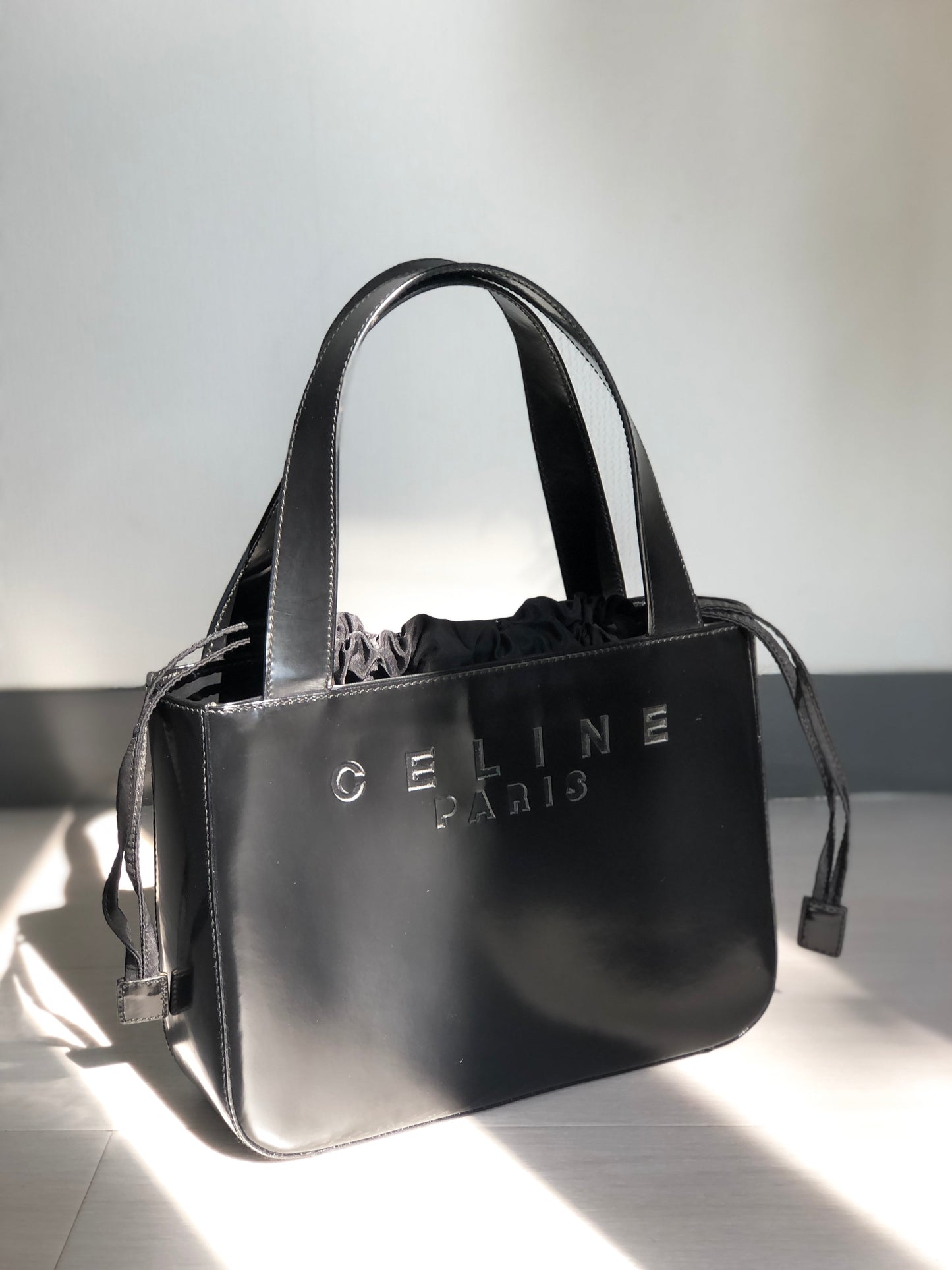 CELINE brand logo patent leather handbag Black Old Celine sb5xdm