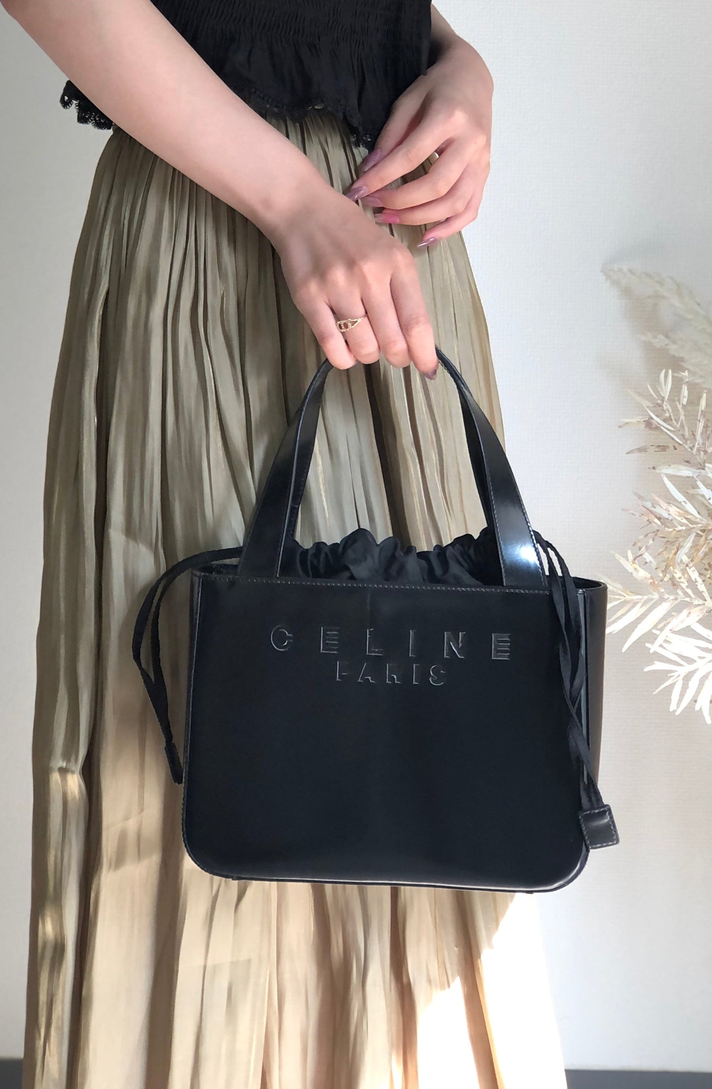 CELINE brand logo patent leather handbag Black Old Celine sb5xdm