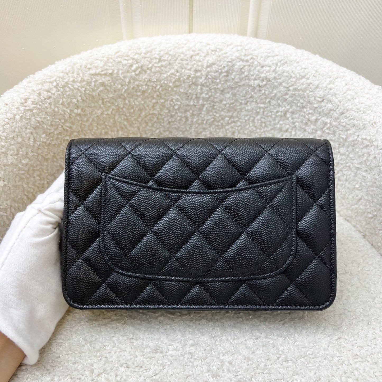 Chanel 23K Camellia Flower Wallet on Chain WOC in Black Caviar and AGHW (AP3580) Crossbody