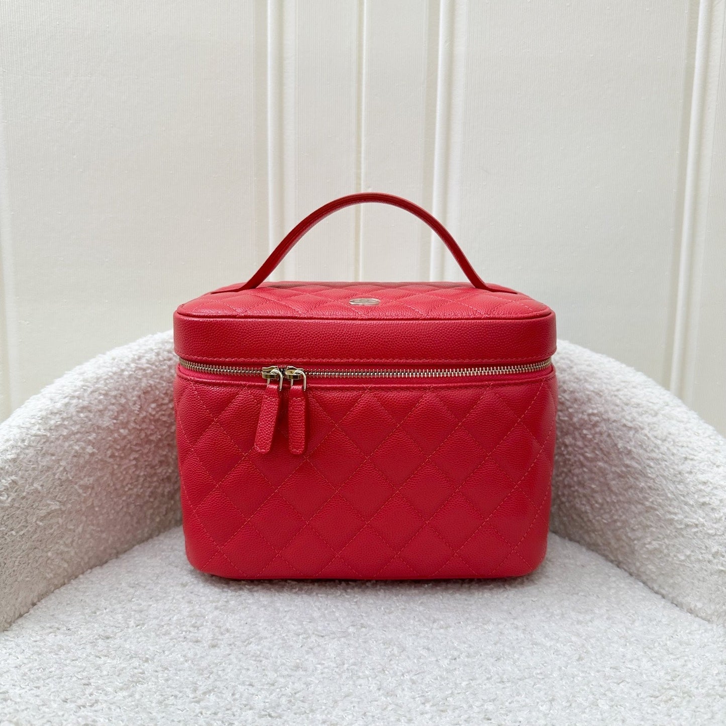 Chanel Top Handle Vanity Case in Raspberry Red Caviar LGHW Handbag