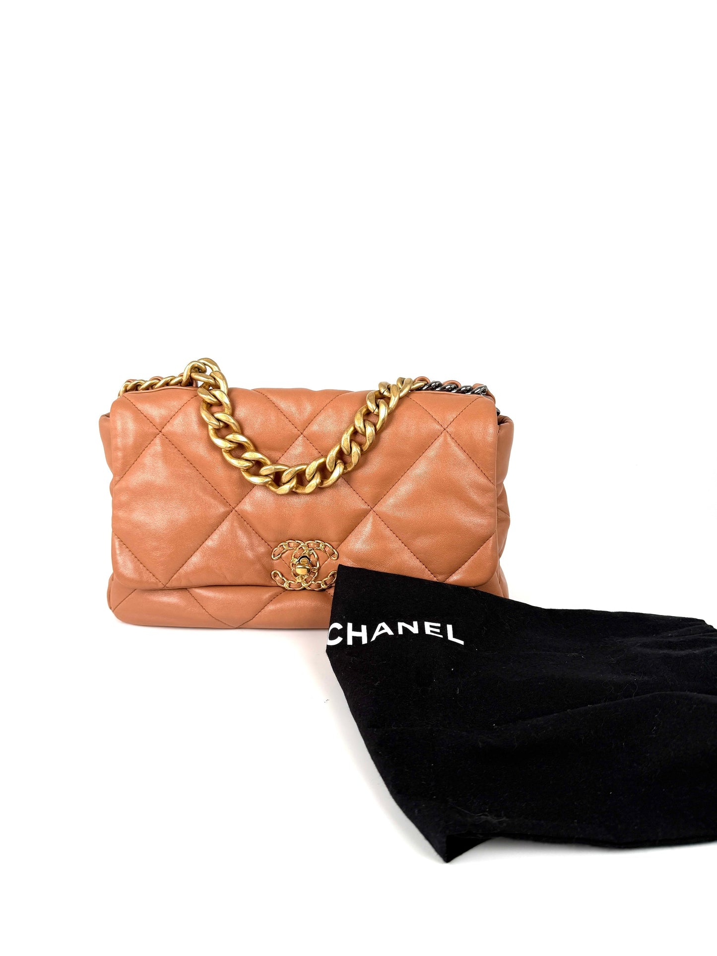CHANEL 19 2021 Large Brown Quilted Gold Hardware Flap Bag