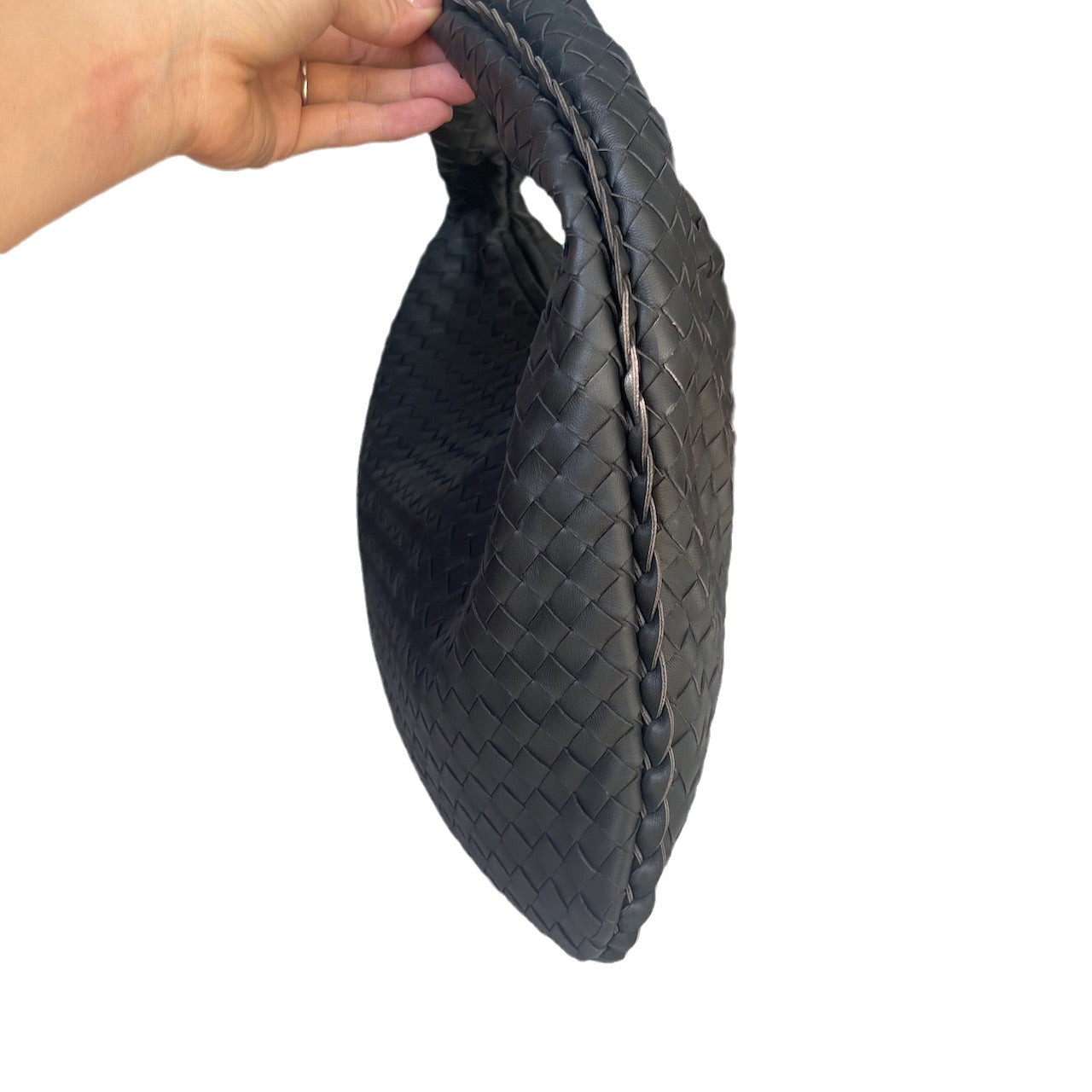 Bottega Veneta Intrecciato Hobo Bag Medium Charcoal Black Lambskin leather