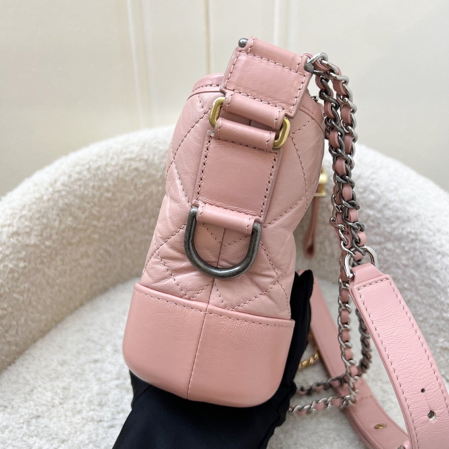 Chanel Small Gabrielle Hobo in Pink Distressed Calfskin, Pink Base and 3-Tone HW Shoulder Bag