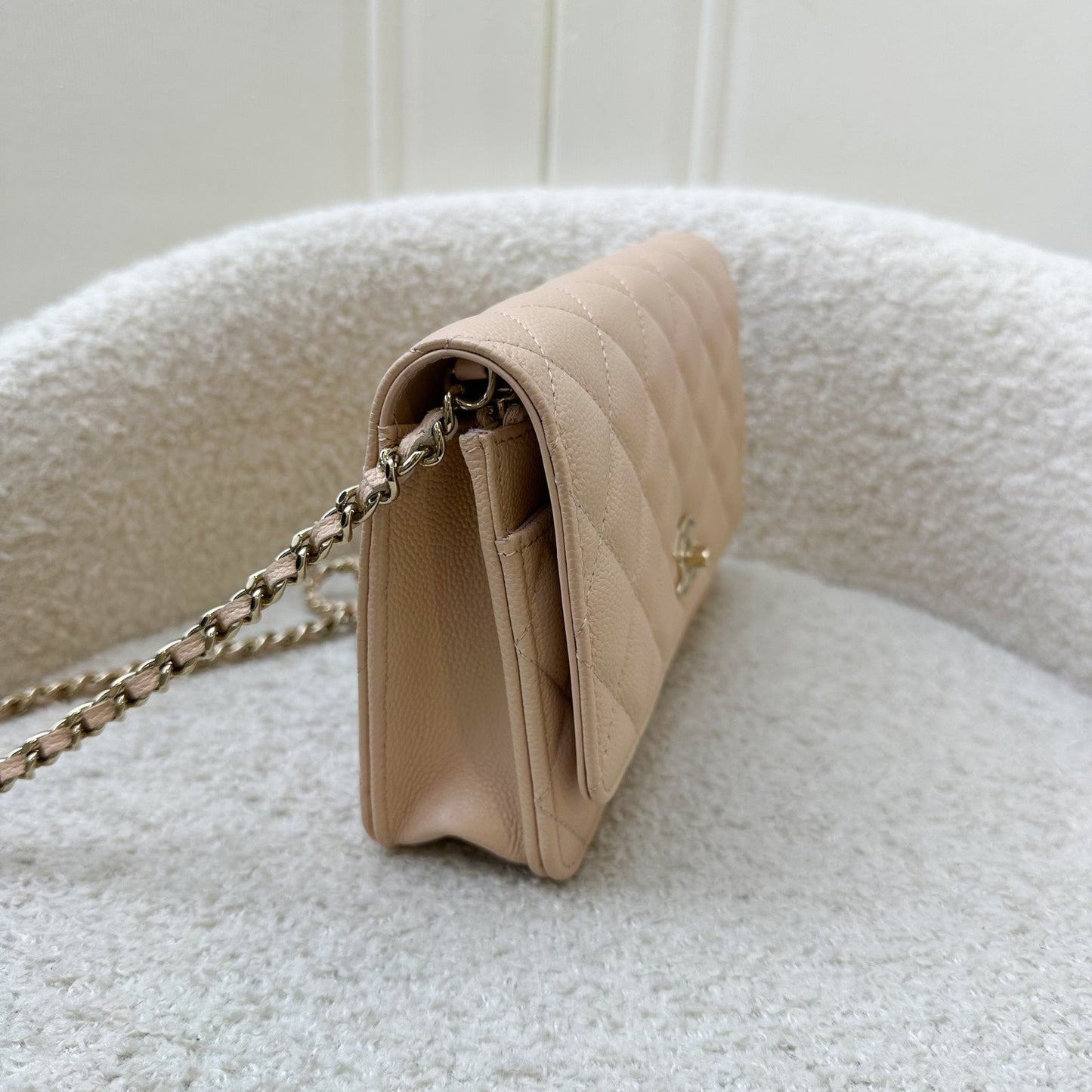 Chanel 23S Ribbon Chain Wallet on Chain WOC in Beige Caviar LGHW Crossbody