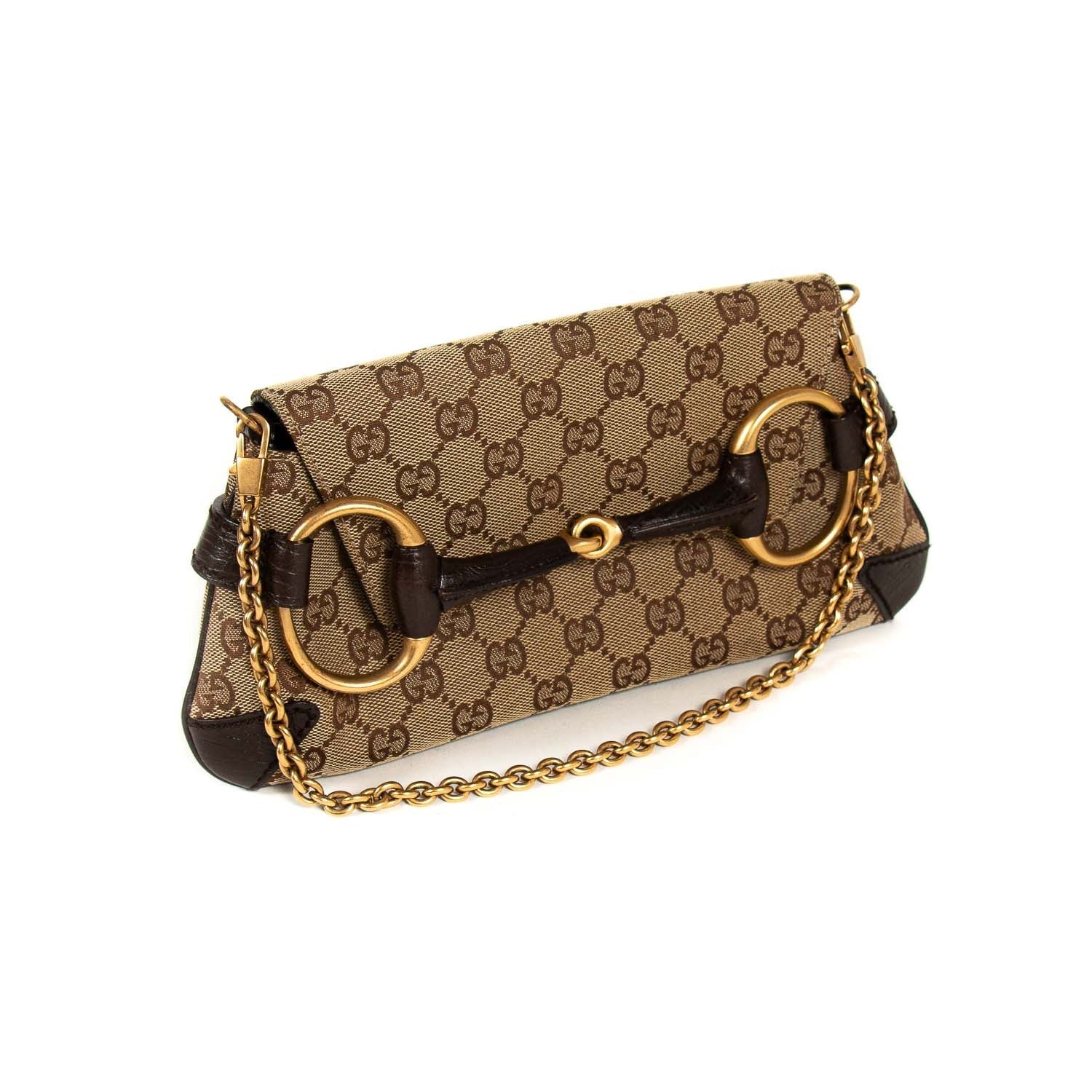 Gucci Horsebit Leather Canvas Shoulder Bag Style 3