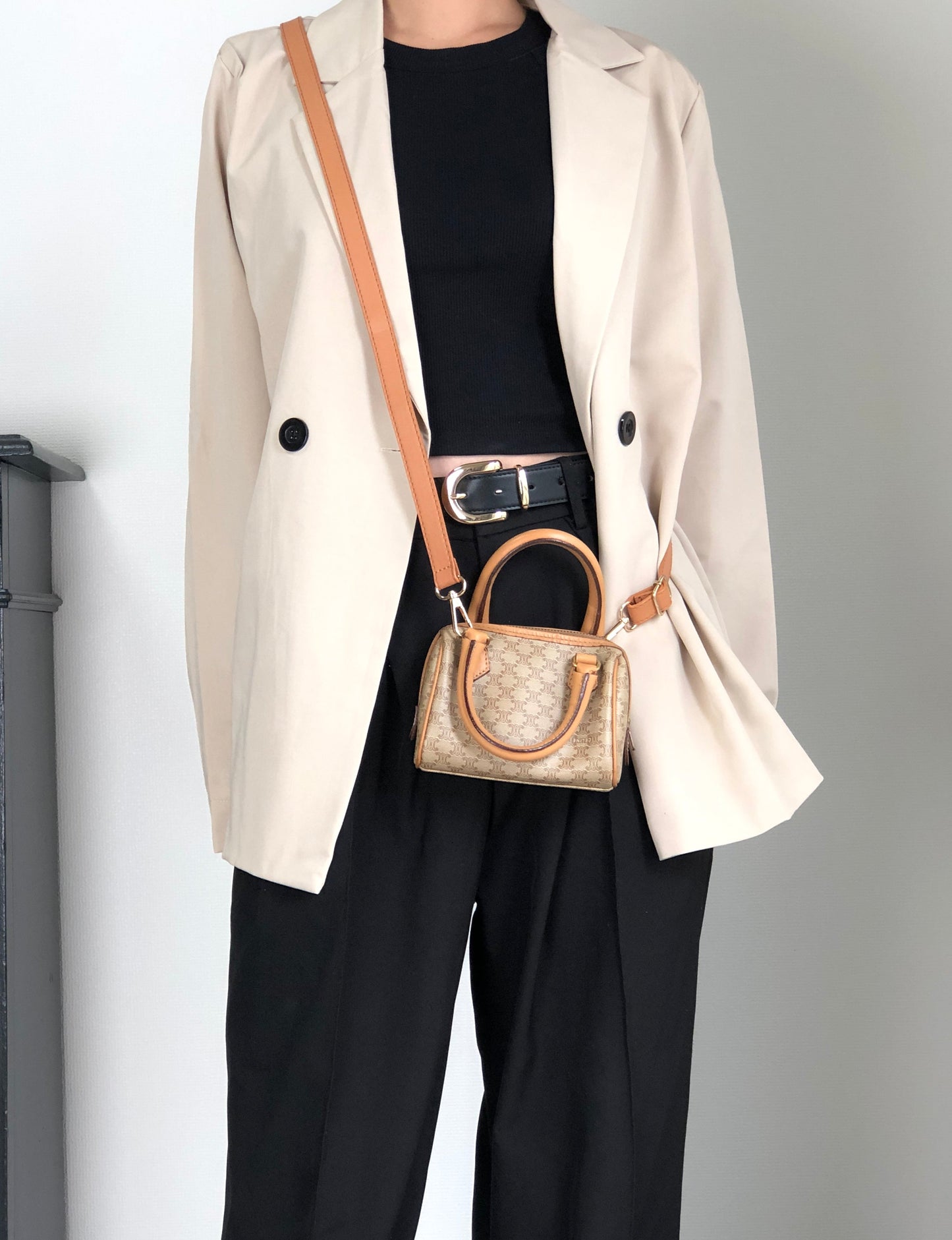 CELINE Macadam Two-way Small Handbag Shoulder bag Beige ecy7xt