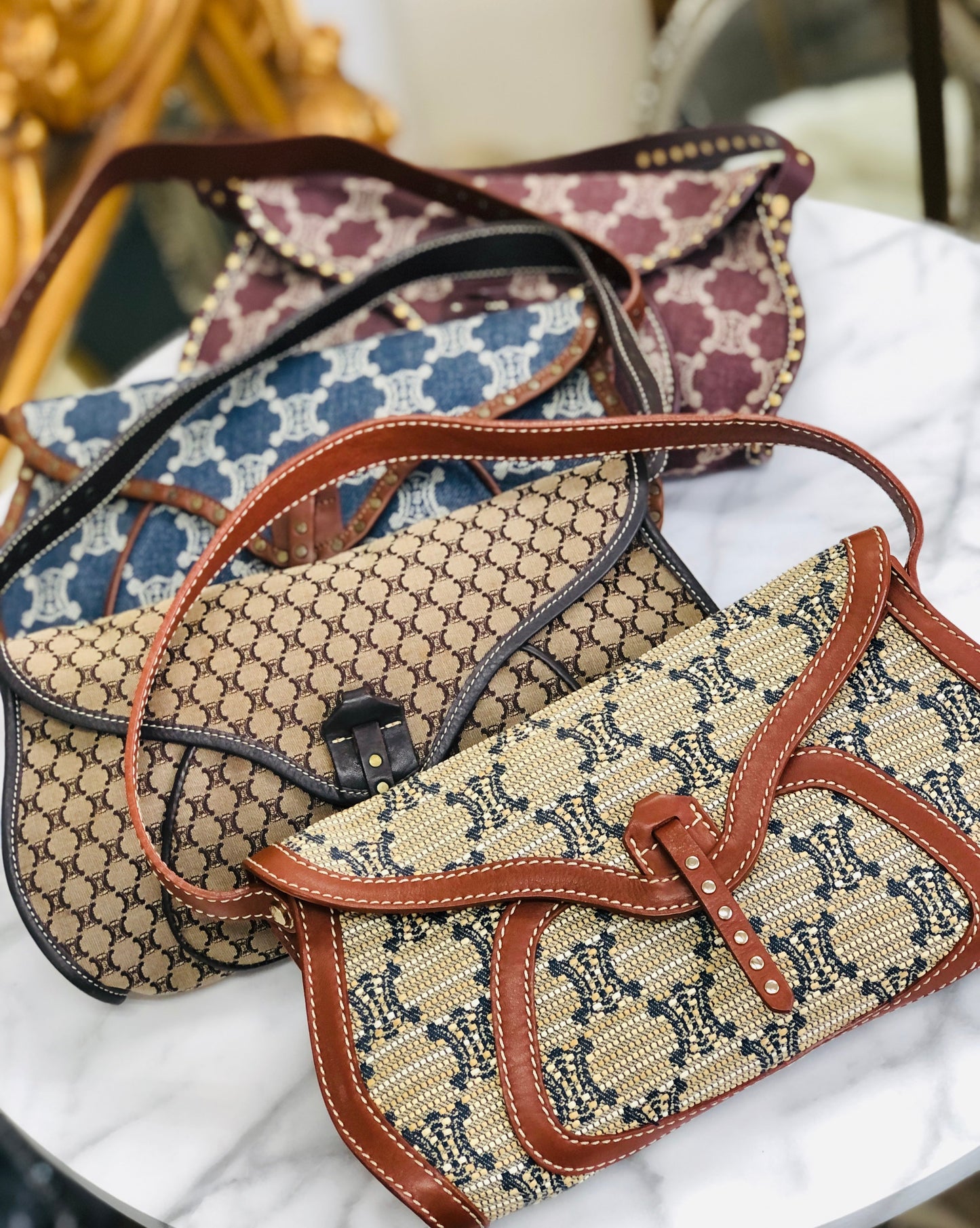CELINE Triomphe pattern Hobobag Handbag Beige Old CELINE gctpmy