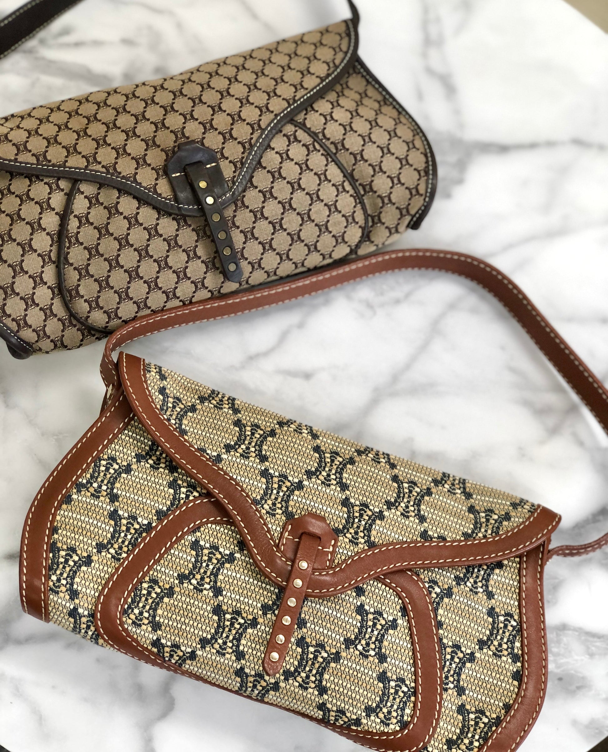 CELINE Triomphe pattern Hobobag Handbag Beige Old CELINE gctpmy